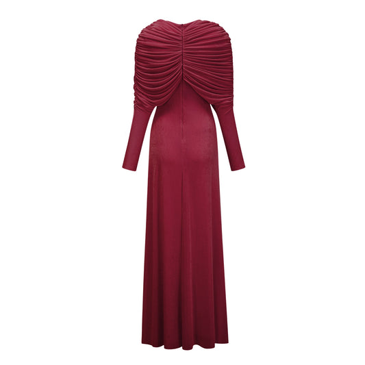 Moderne Red Cape-Design Ruched Maxi Dress