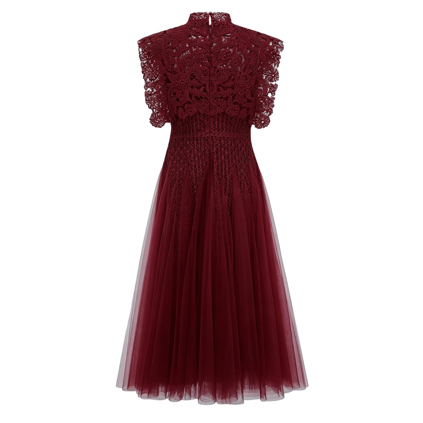 Margaret Red Floral Crochet Midi Dress