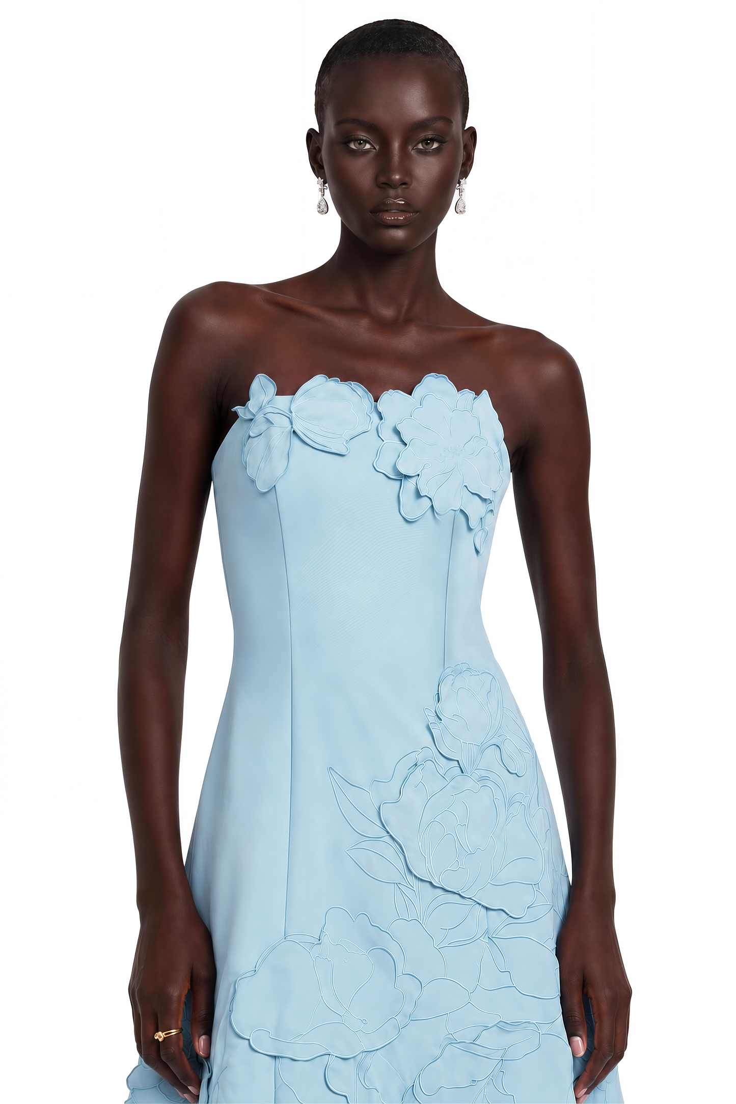 Inga Blue Strapless Floral Embroidered Mini Dress