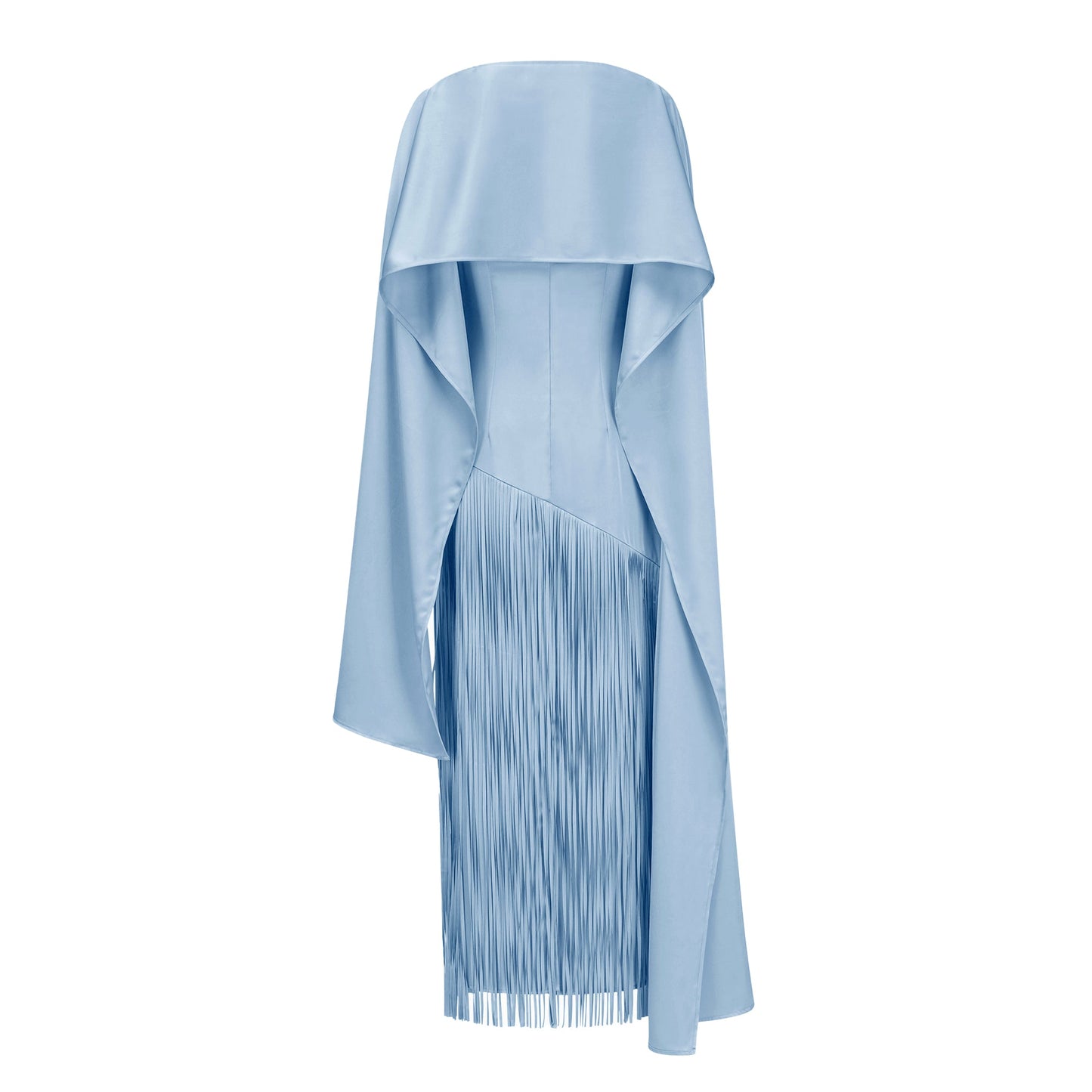 Cayetana Sapphire Blue Fringe Maxi Dress with Cape Effect