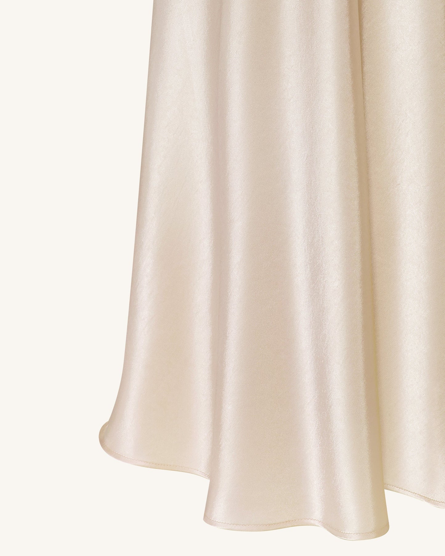 Satin-Feel Drapeli Maxi Etek - Krem