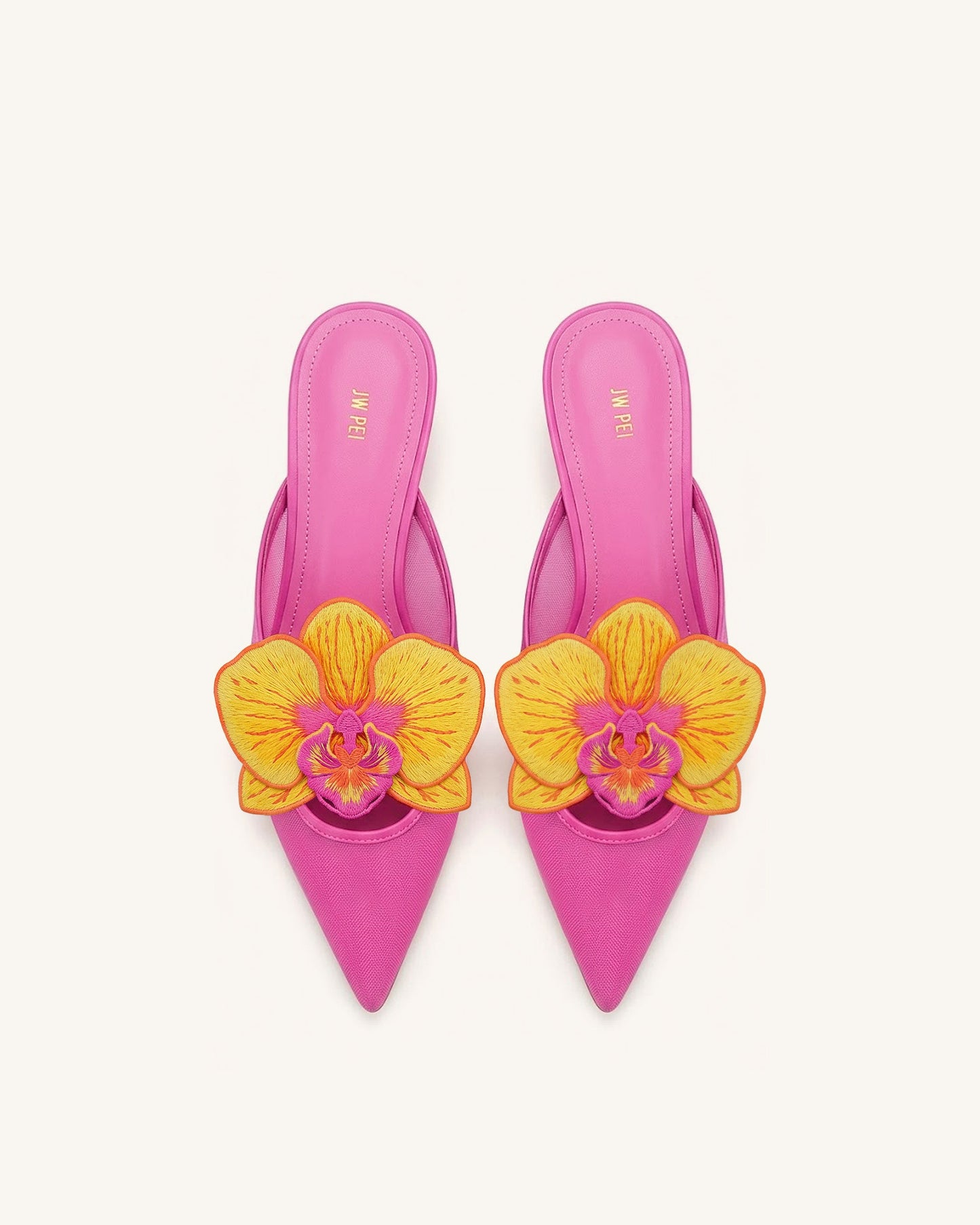 Helena Embroidery Decoration Pierced Mules - Rose Red