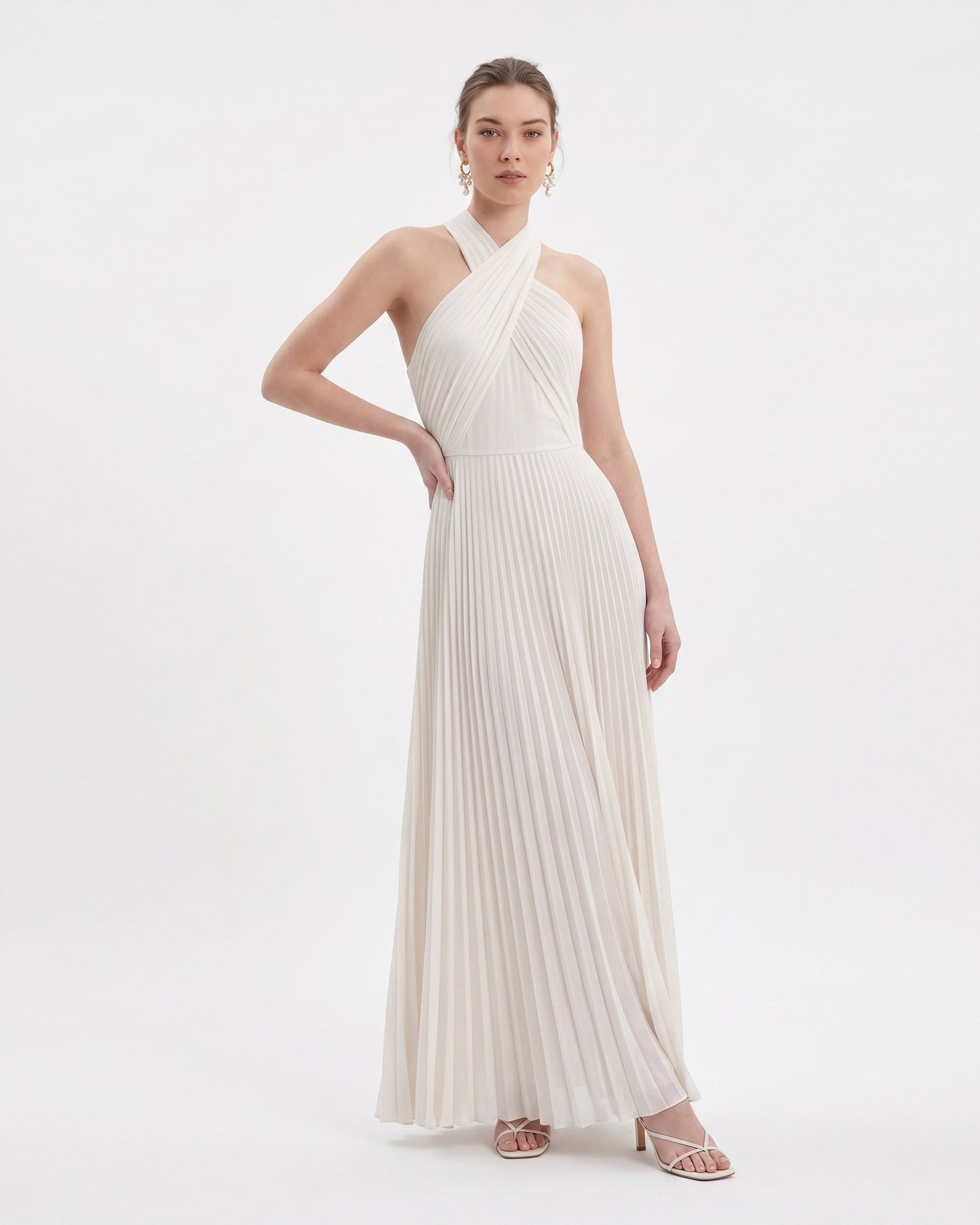 Pilili Cross Halter Yaka Maxi Elbise - Fildişi