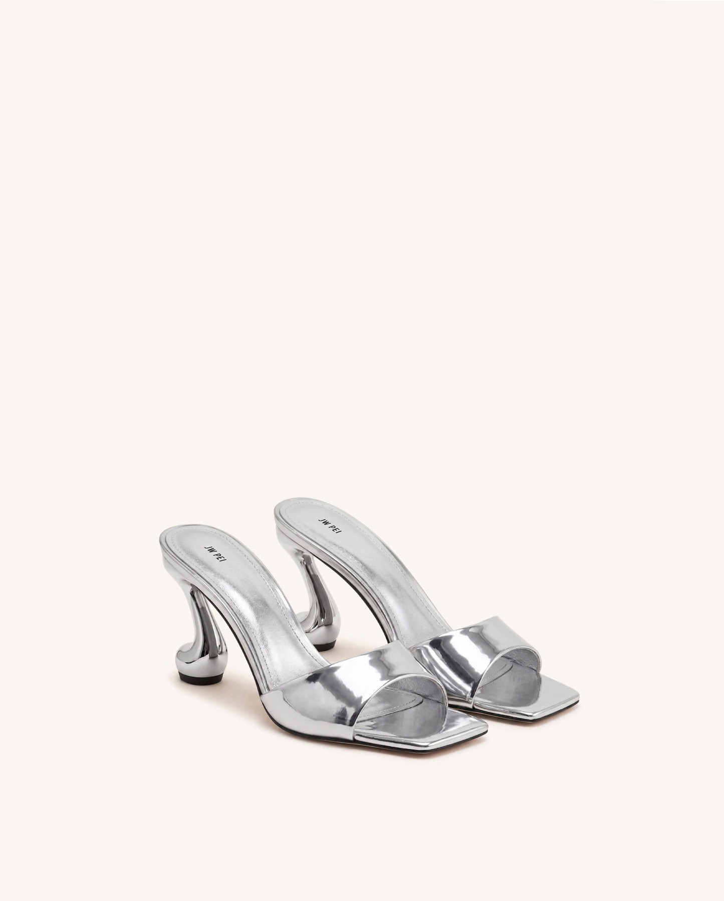 Hannah Metallic Faux Leather Mule Heels - Silver