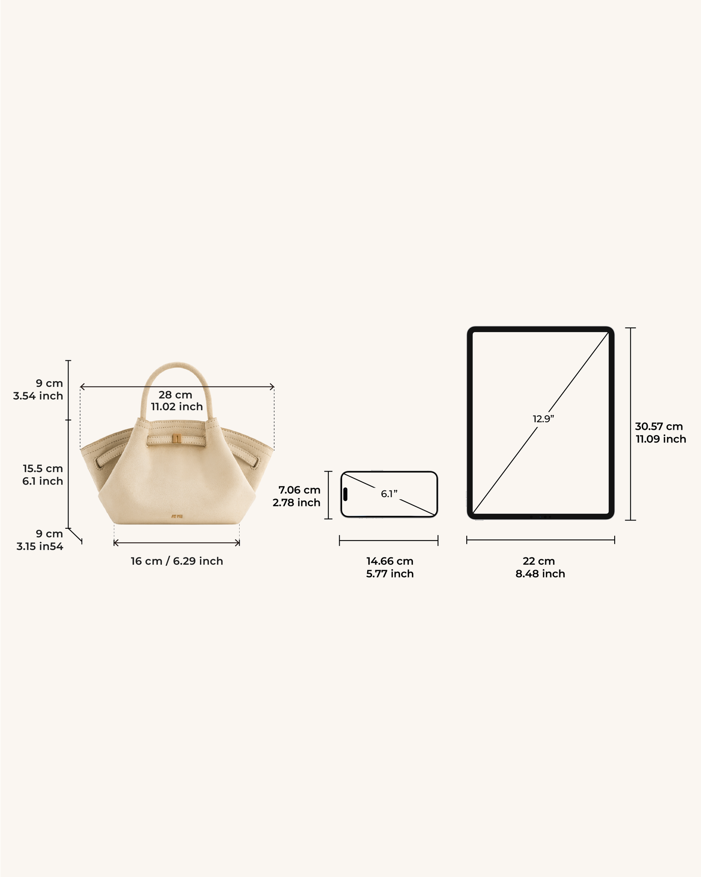 Hana Mini Suni Süet Tote Çanta - Açık Beyaz