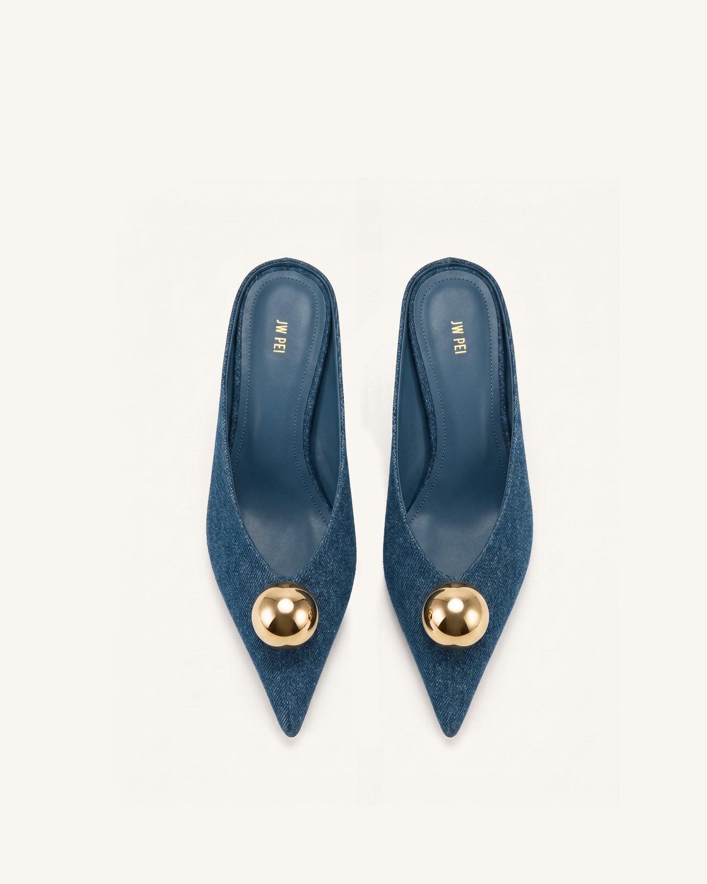 Helena Gold Sphere Pointed Toe Mules - Denim Blue