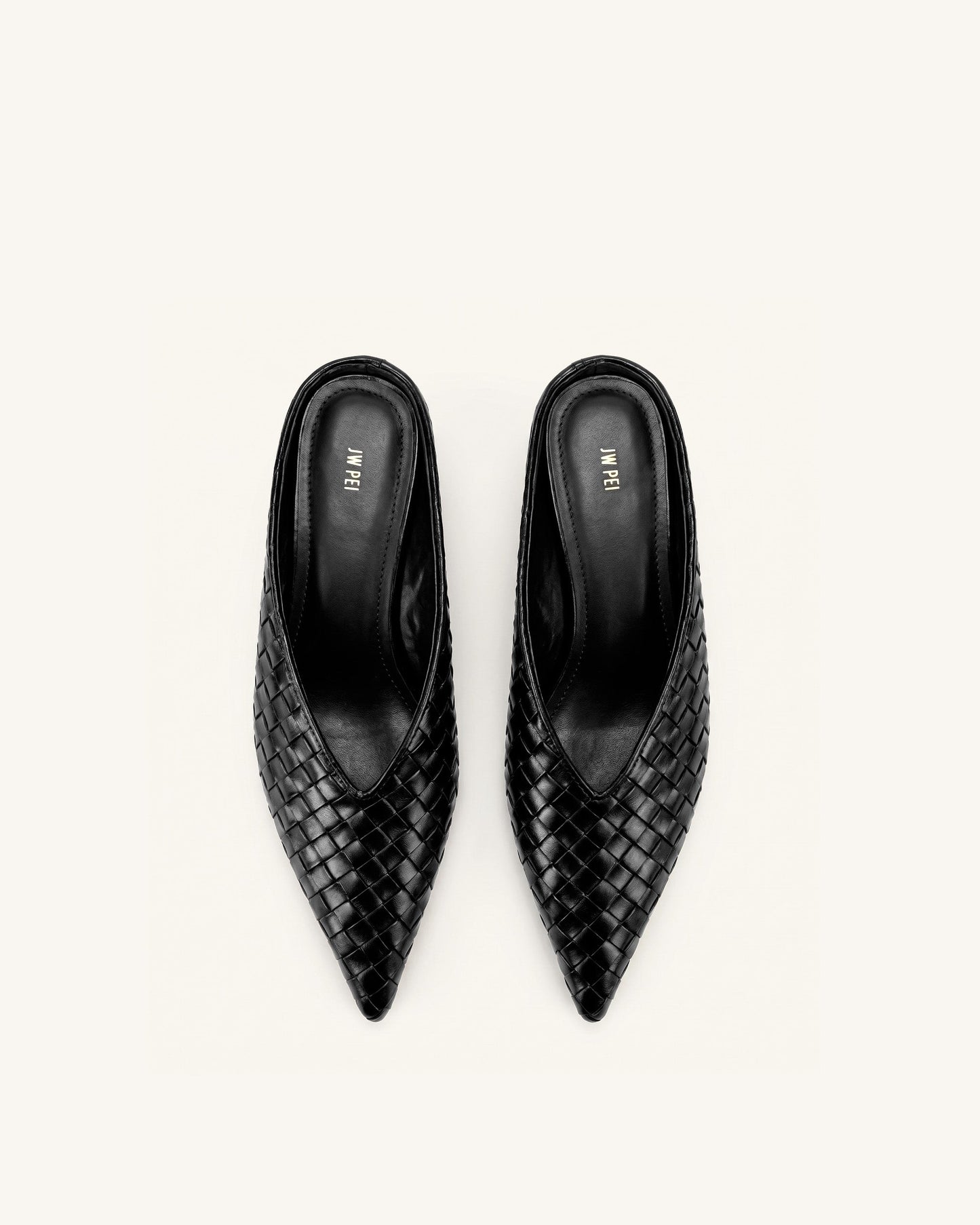 Helena Woven Textured Pointed Toe Mules - Black