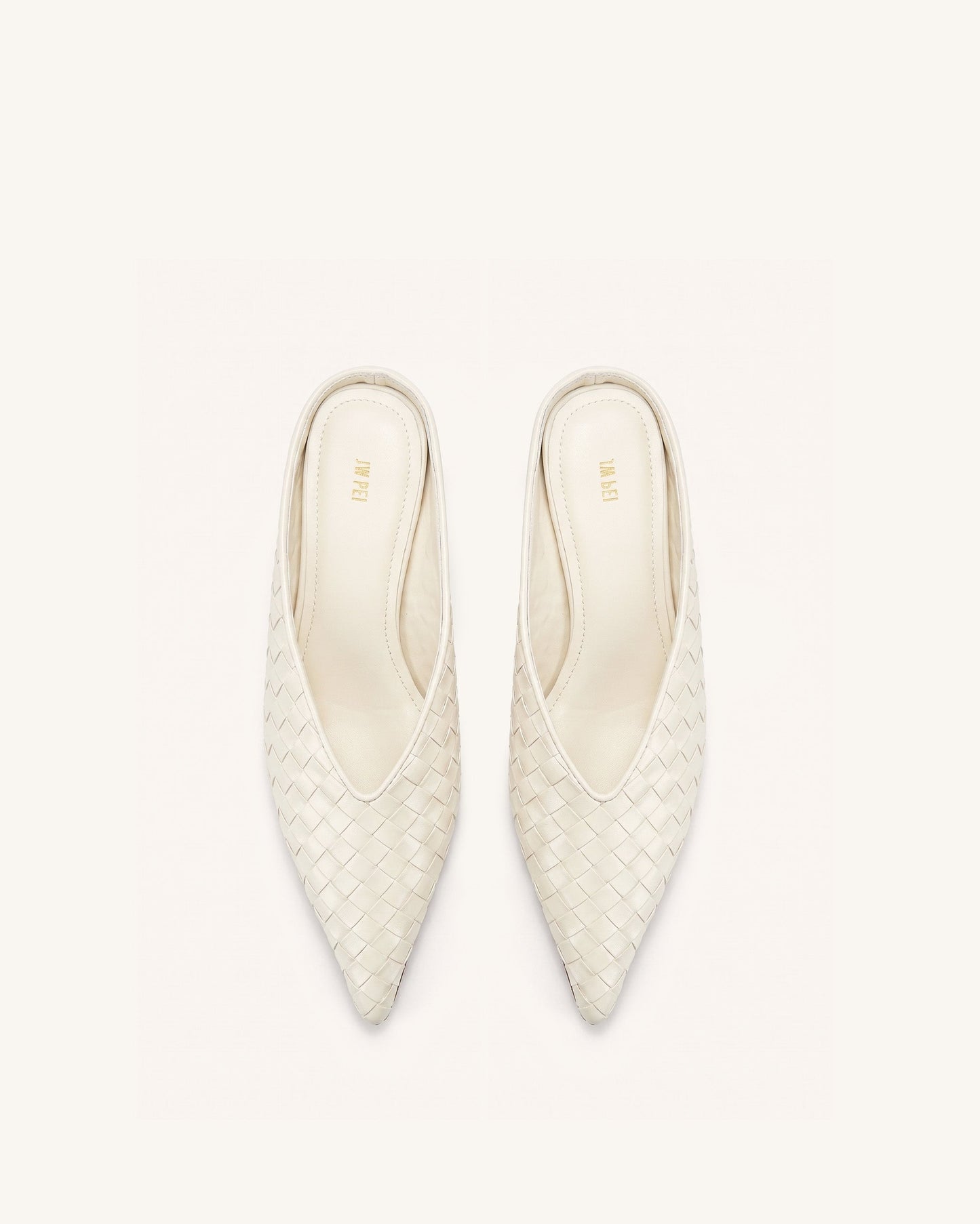 Helena Woven Textured Pointed Toe Mules - Beige
