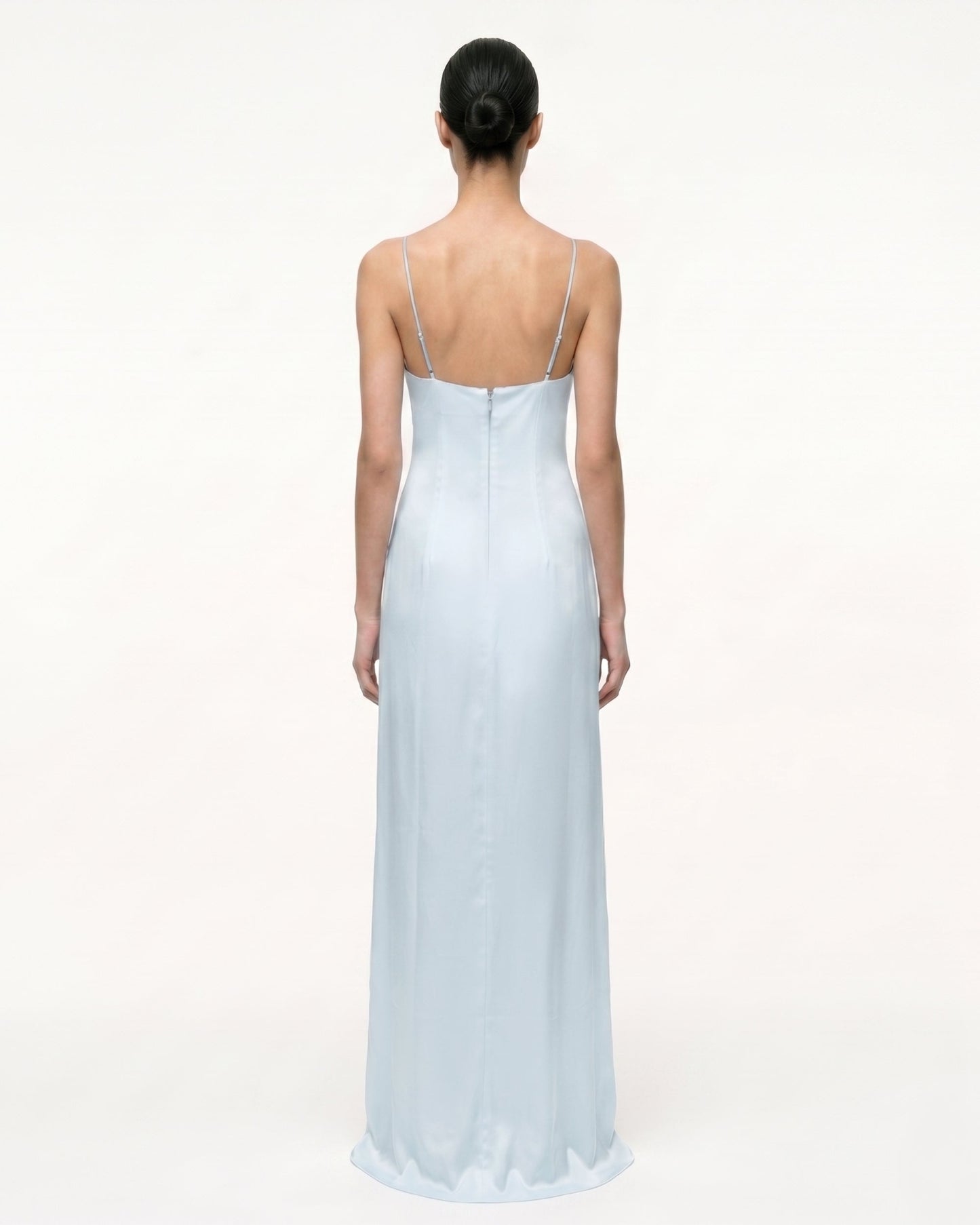 Iris Motifli Saten Slip (Askılı) Abiye Elbise - Açık Mavi