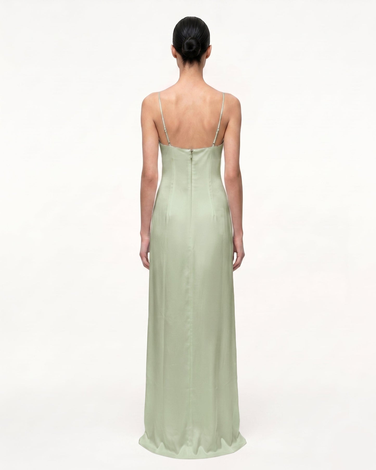 Iris Motifli Saten Slip (Askılı) Abiye Elbise - Açık Green/Purple