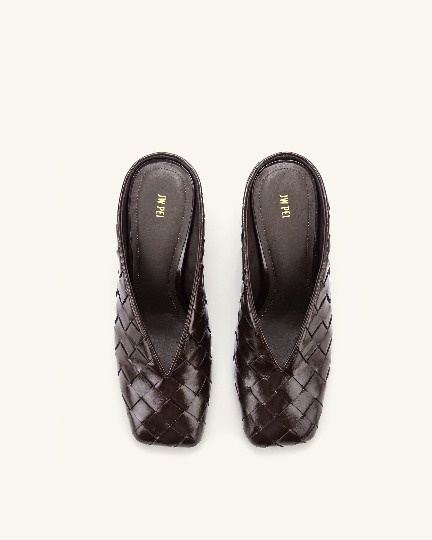 Ellie Woven Square-Toe Mule Heels - Dark Brown