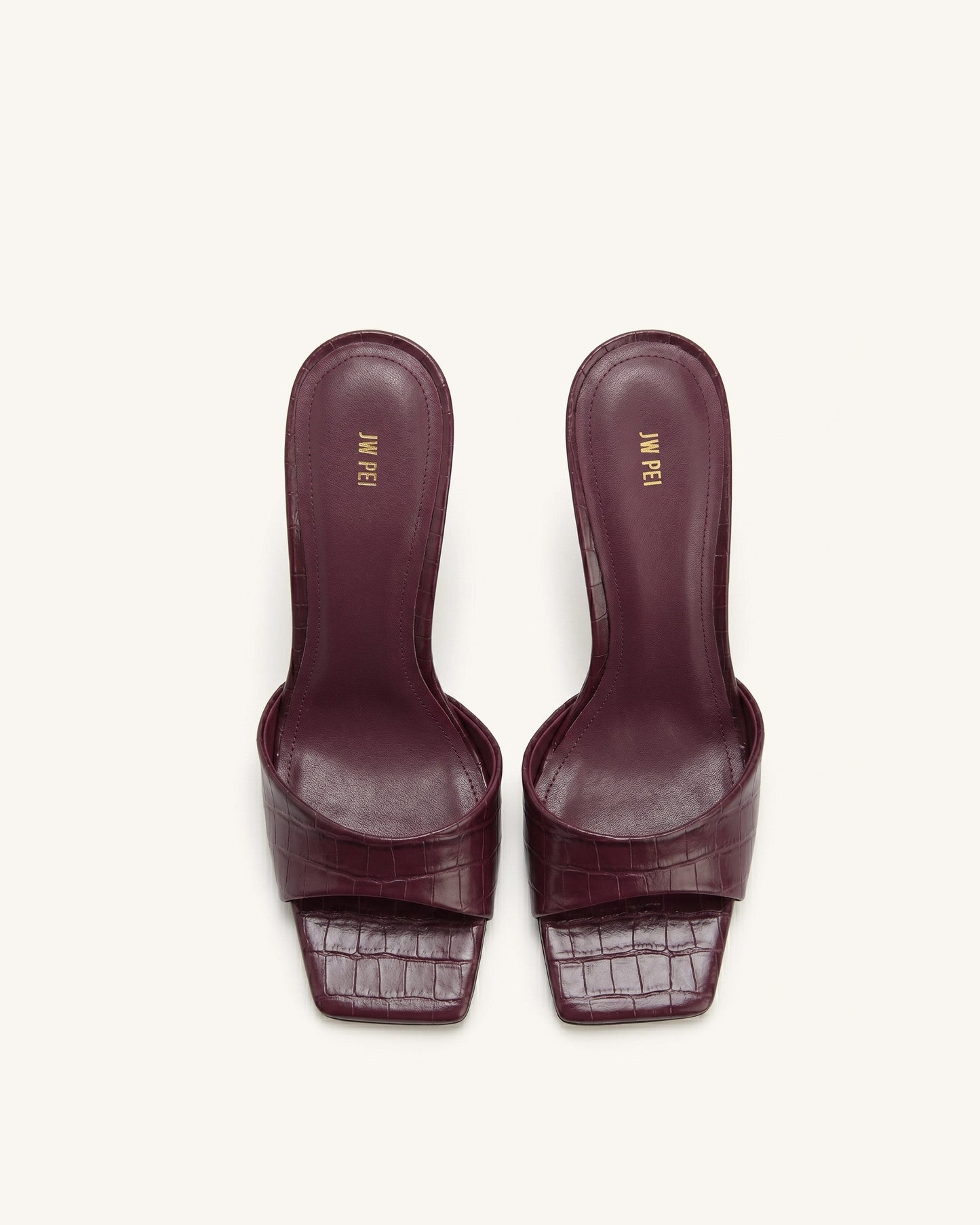 Hannah Croc-Embossed Heel Mules - Burgundy