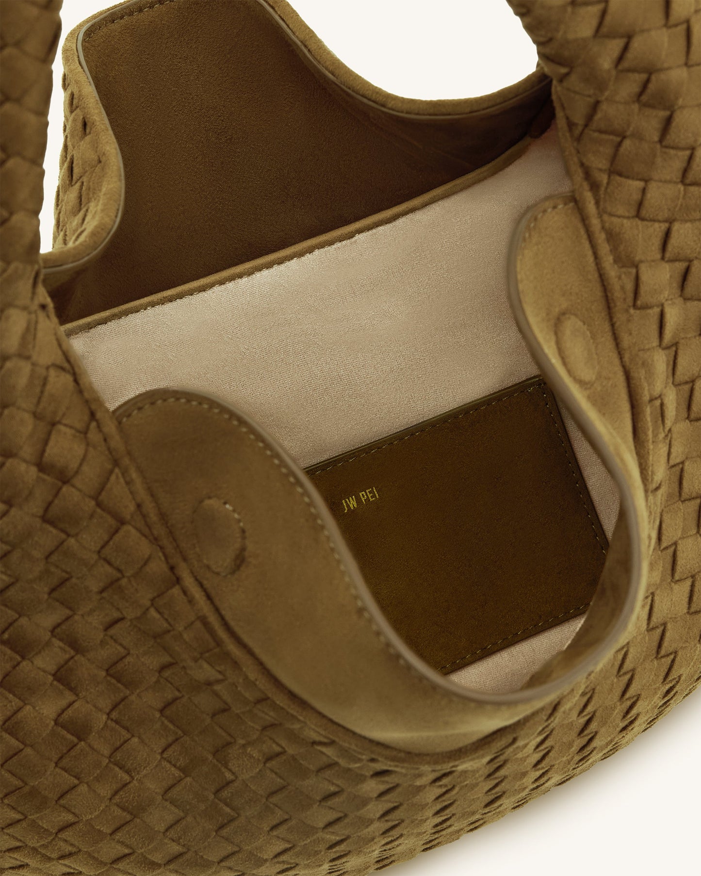 Nola Faux Suede Woven Hobo Shoulder Bag - Olive Green