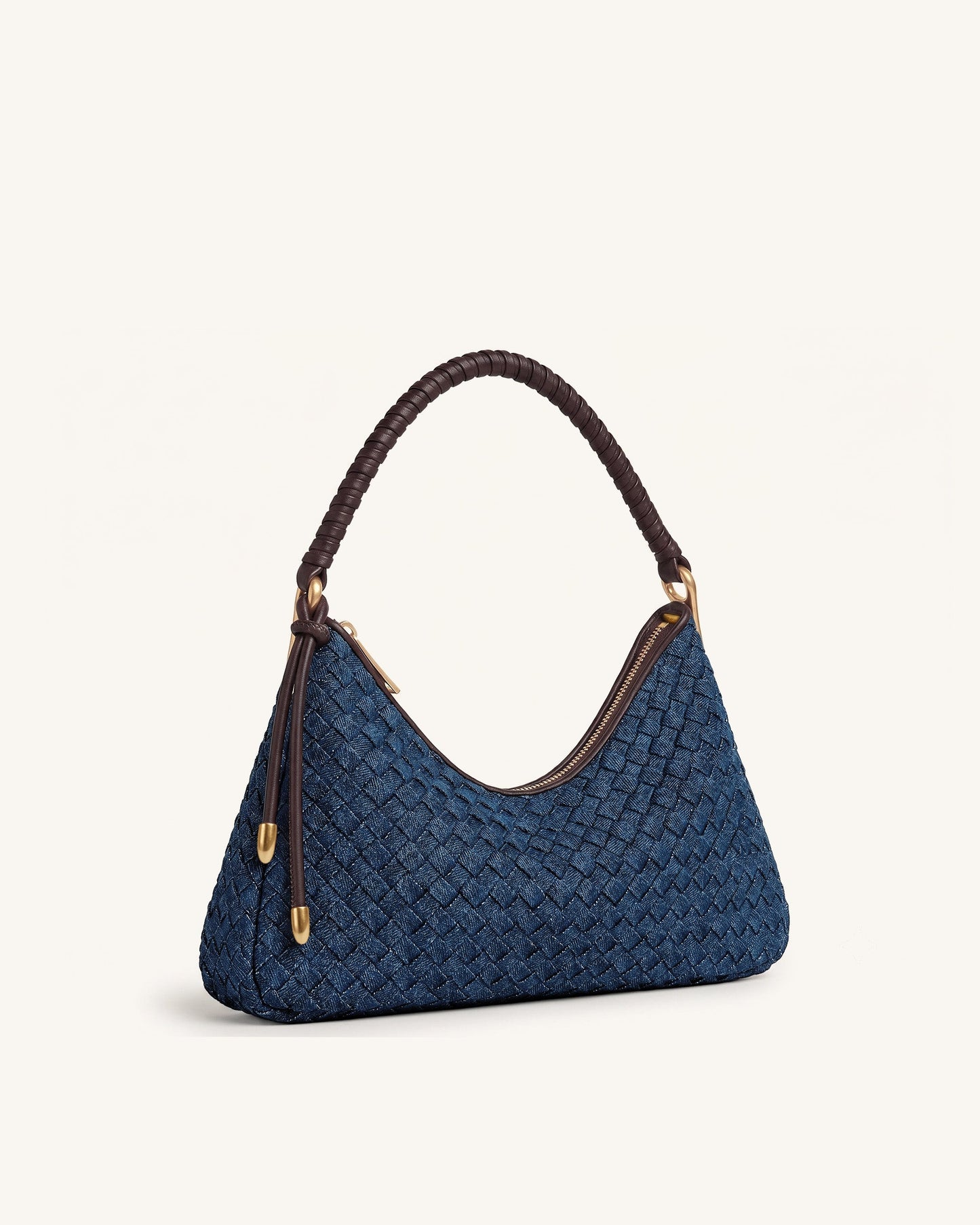 Lorena Woven Denim Shoulder Bag - Dark Blue