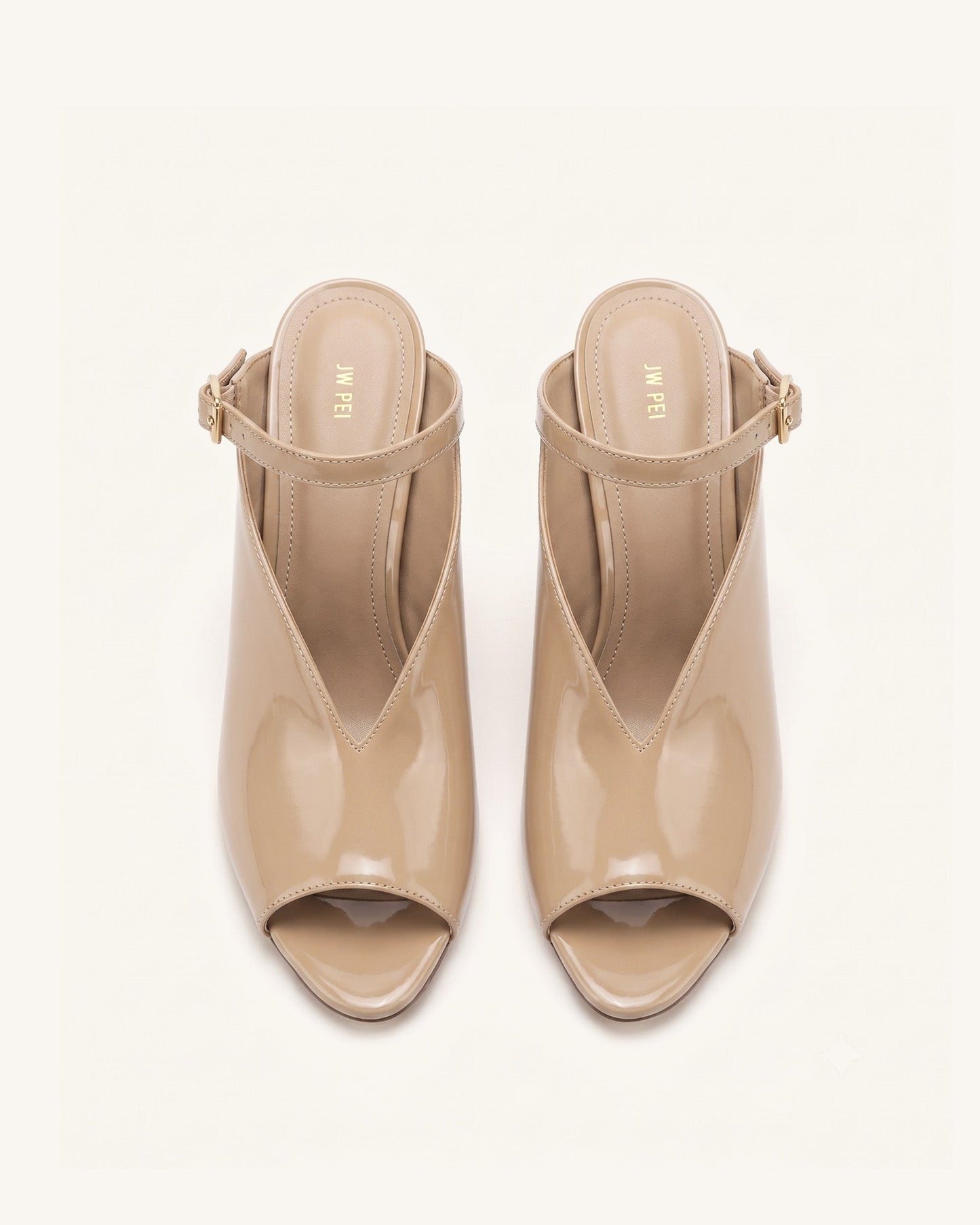 Alivia Gold Metal Peep-Toe Heels - Khaki