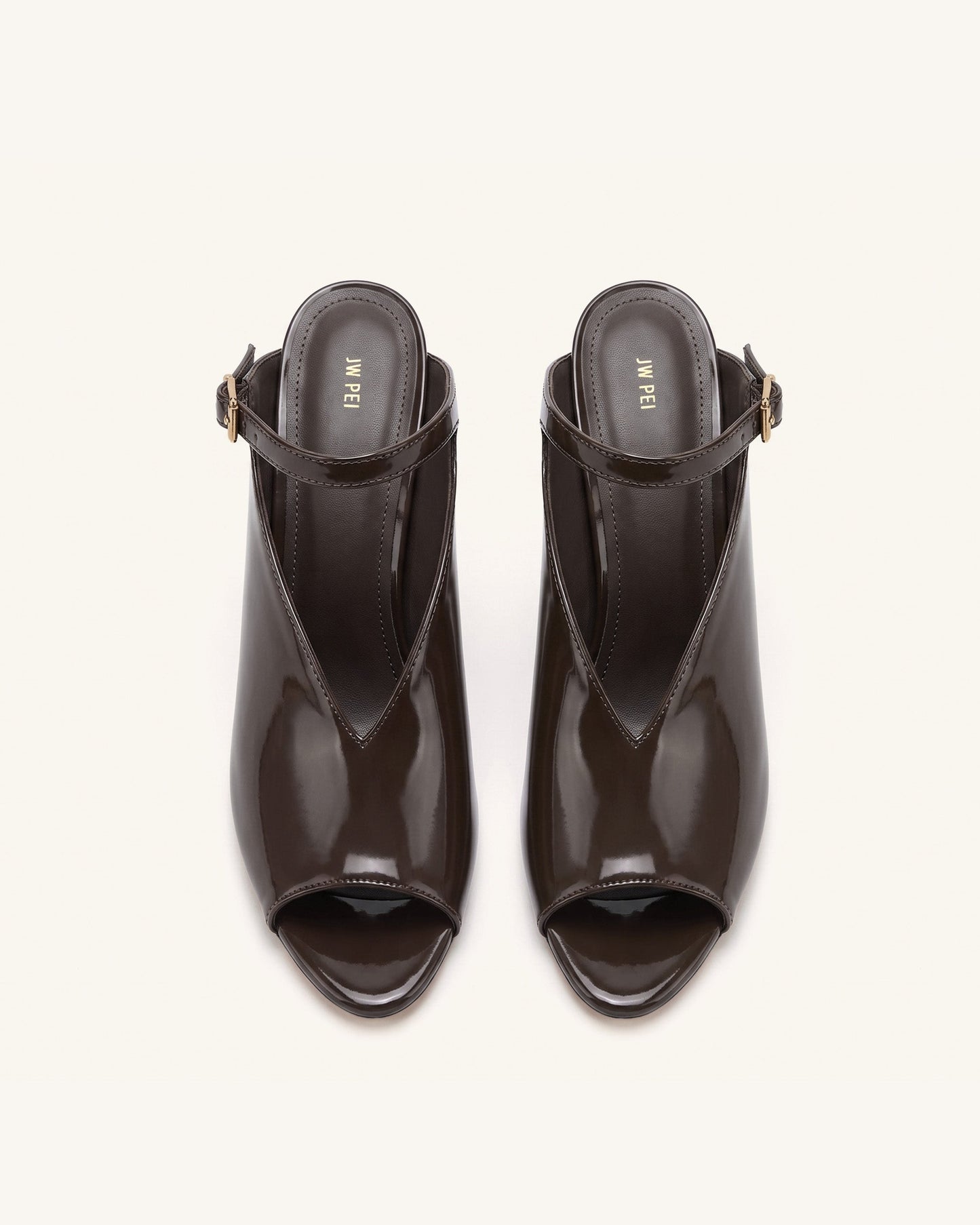Alivia Gold Metal Peep-Toe Heels - Dark Brown