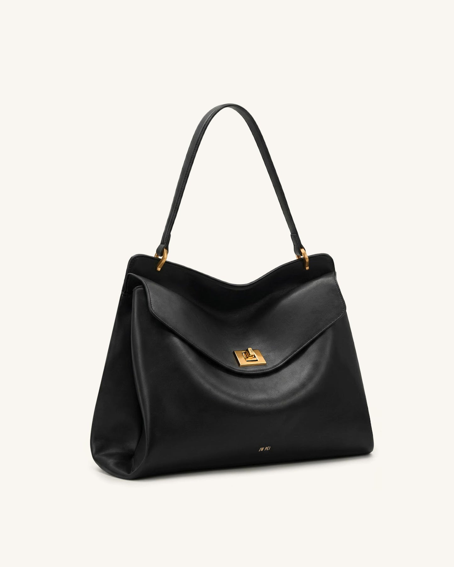 Lucia Turn-Lock Shoulder Bag - Black