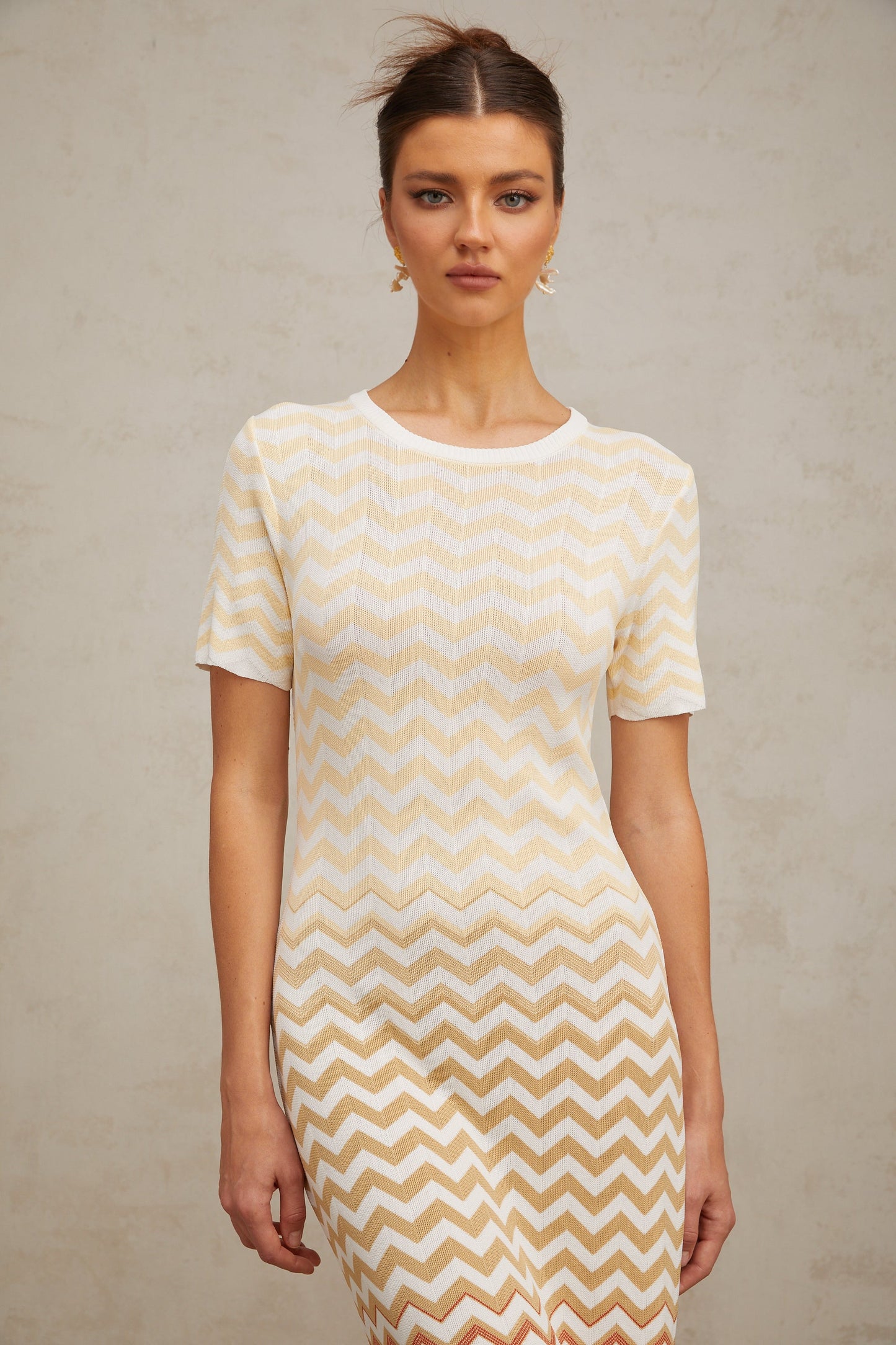 Isabel Zigzag Woven Knit Midi Dress in Sunny Yellow