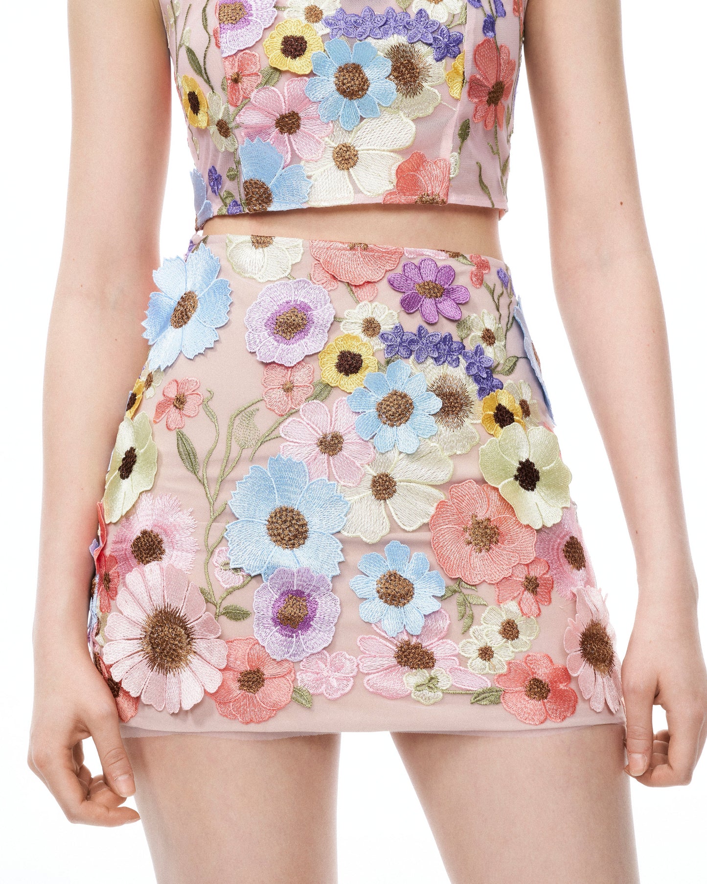 Valentino 3D Çiçek Desenli Nakışlı Elbise Set - Pastel Çok Renkli