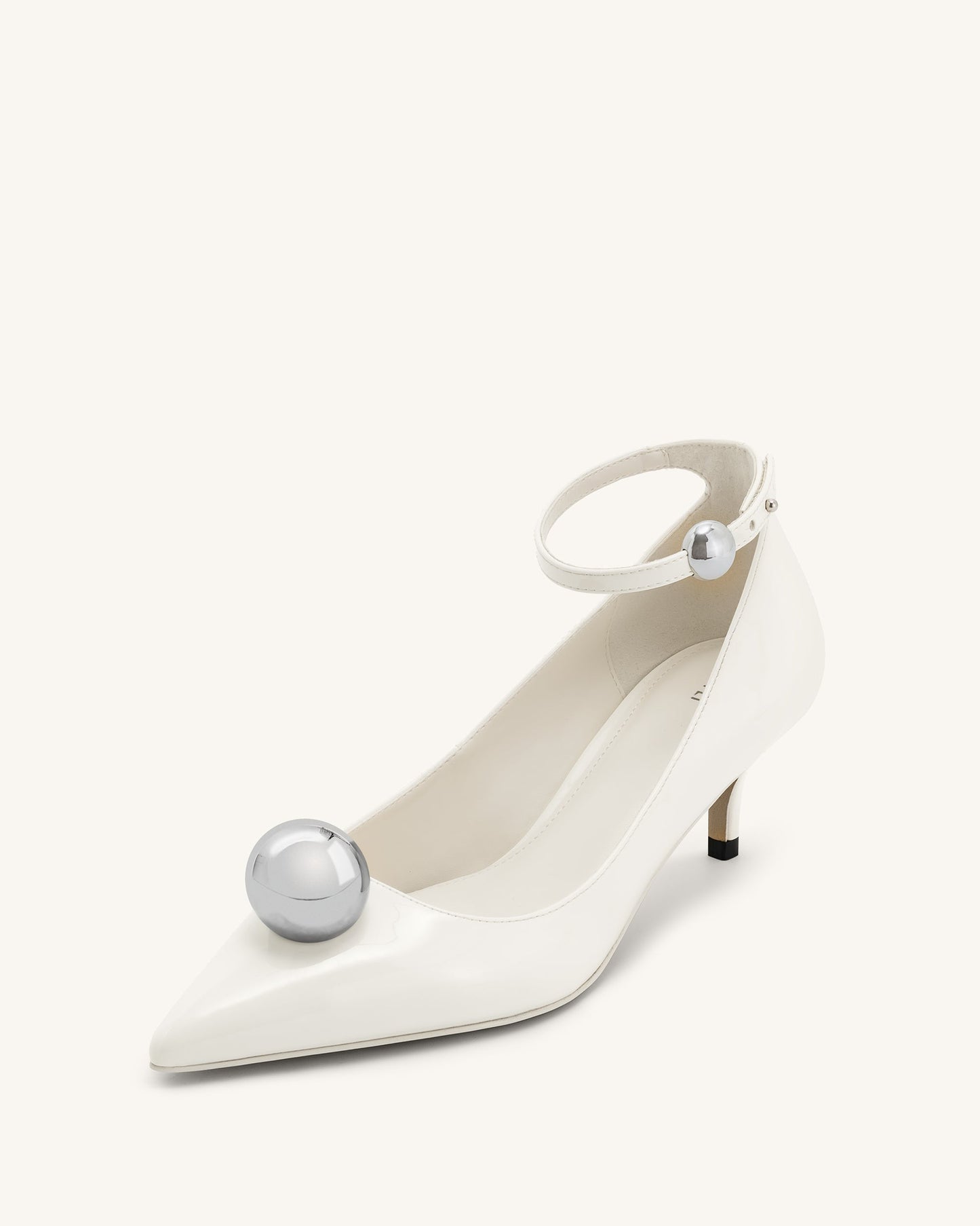 Taşlı Toka Detaylı İnce Alçak Topuk (Kitten Heel) Topuklu Ayakkabı Topuklu Ayakkabı (Pumps) - Beyaz