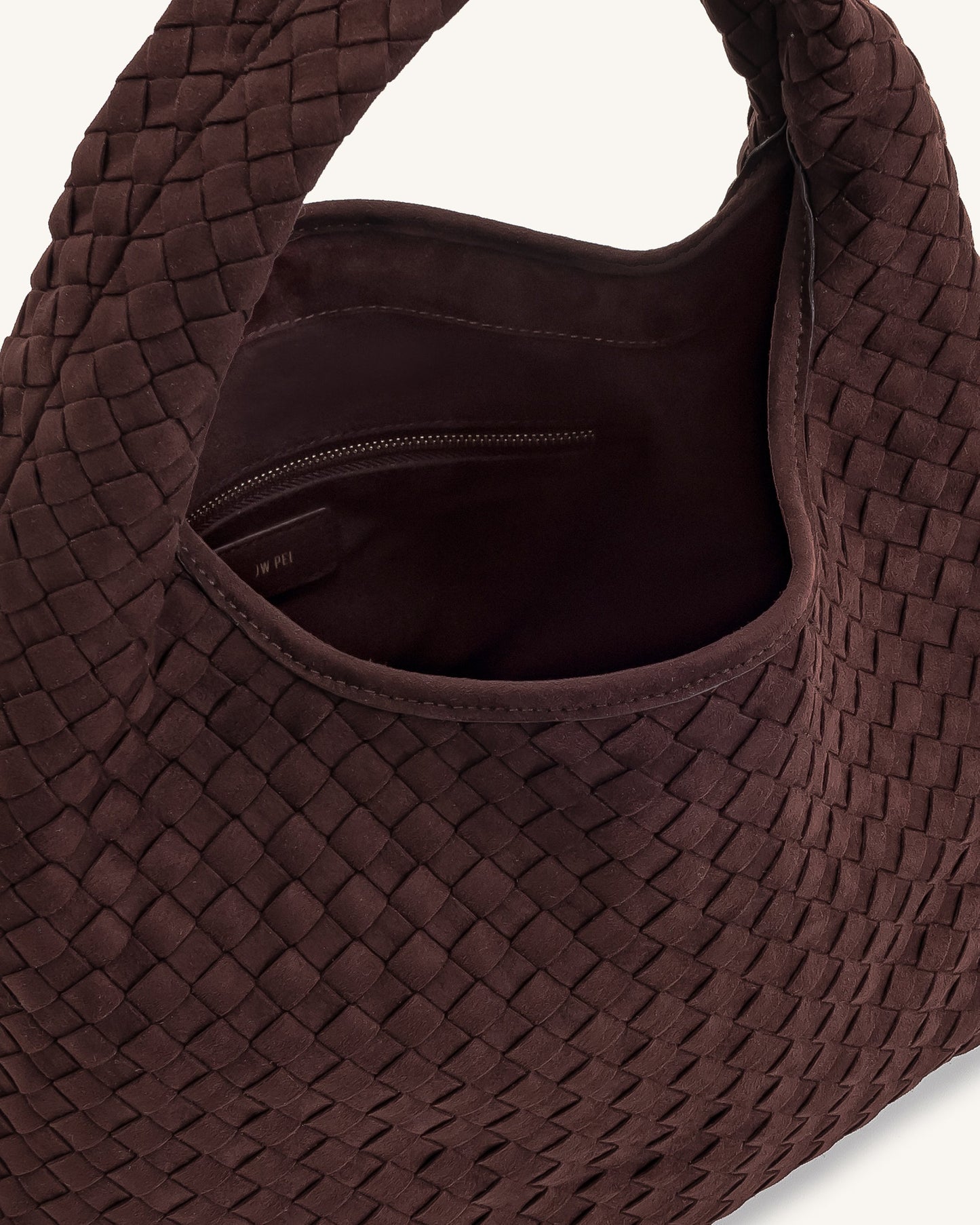 Laura Faux Suede Woven Shoulder Bag - Dark Brown