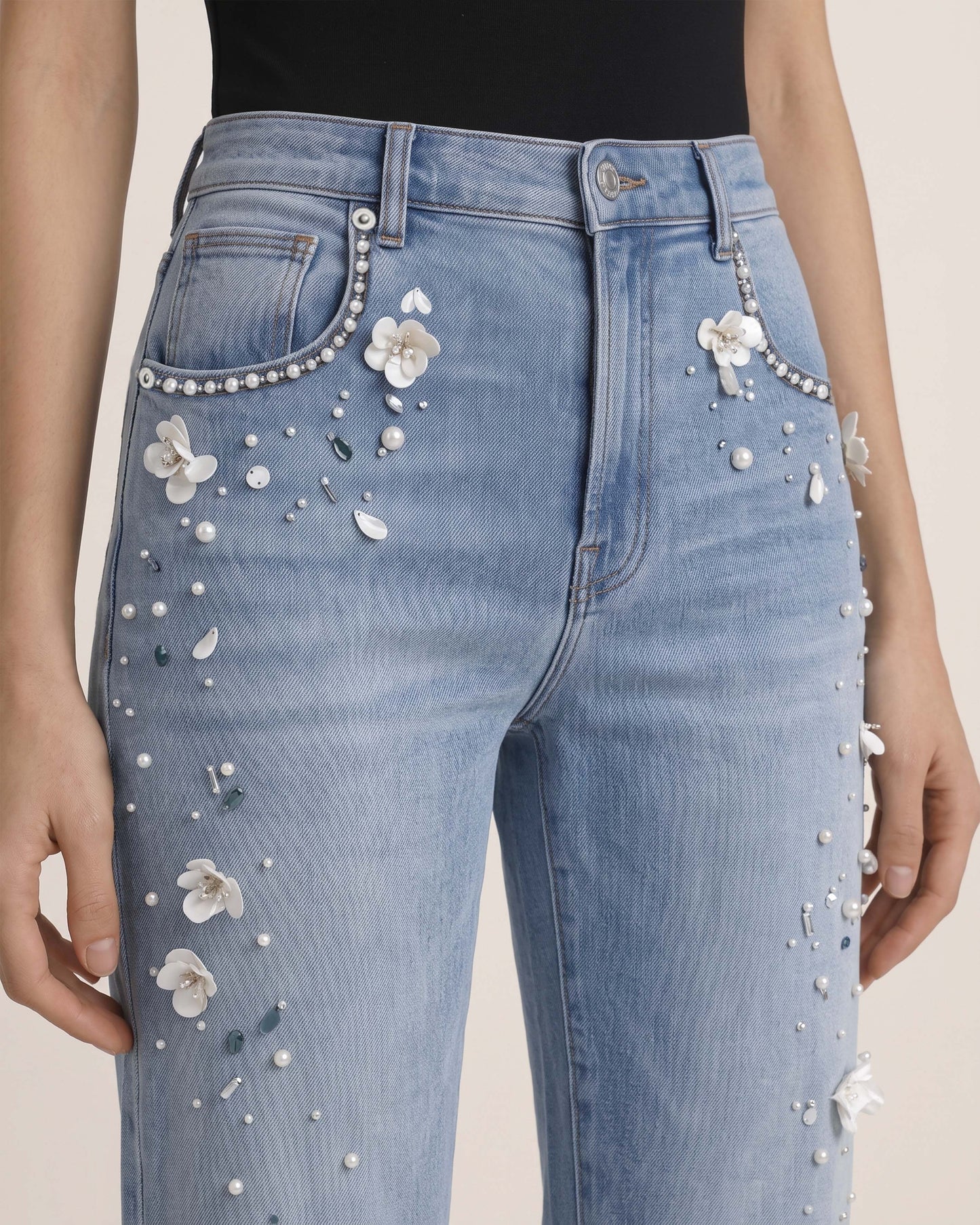 Celestial Pearl Petal Düz Kesim Kot Pantolon - Soluk Mavi Eyes
