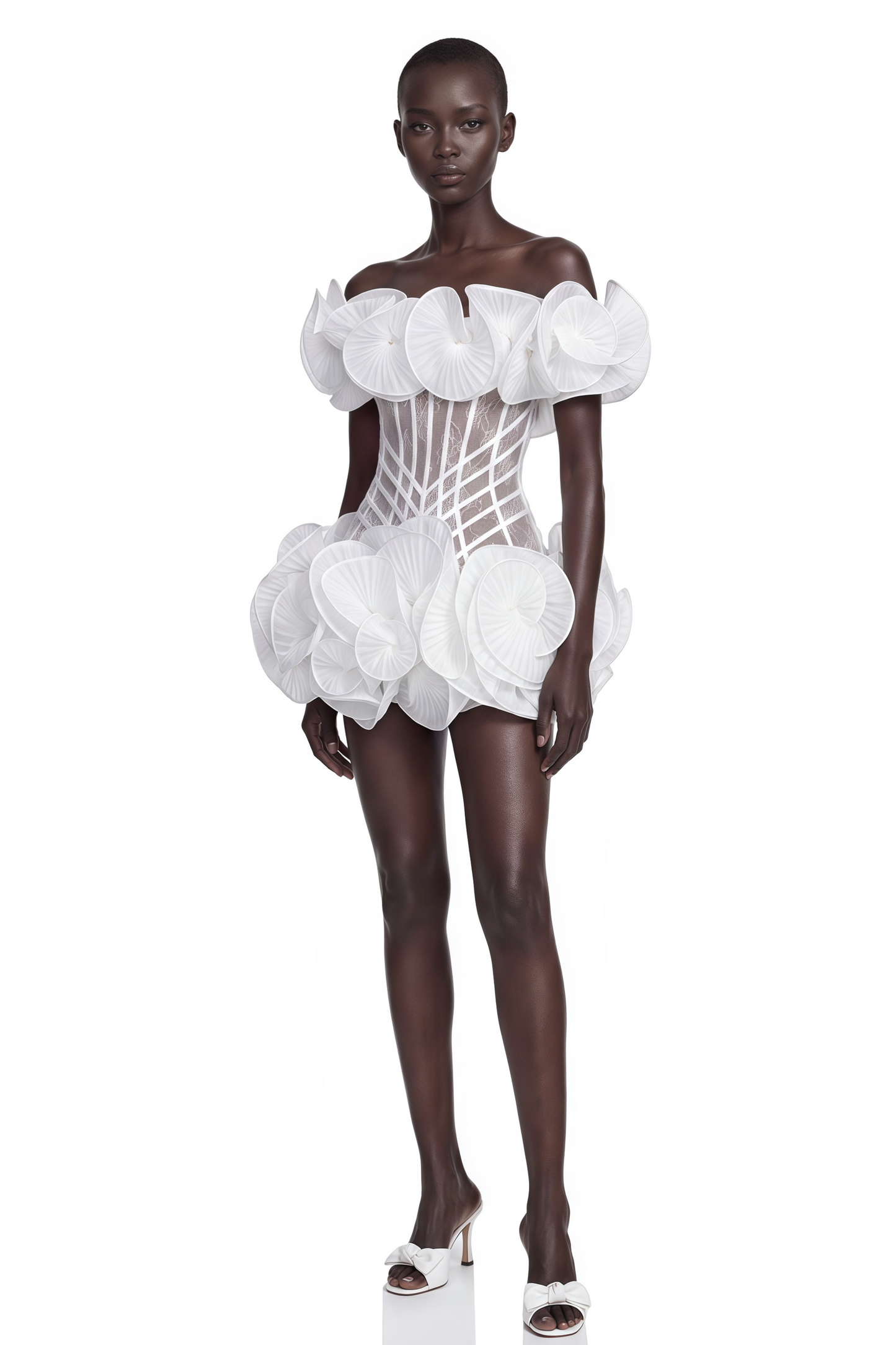 Adela White 3D Floral Corset Mini Dress