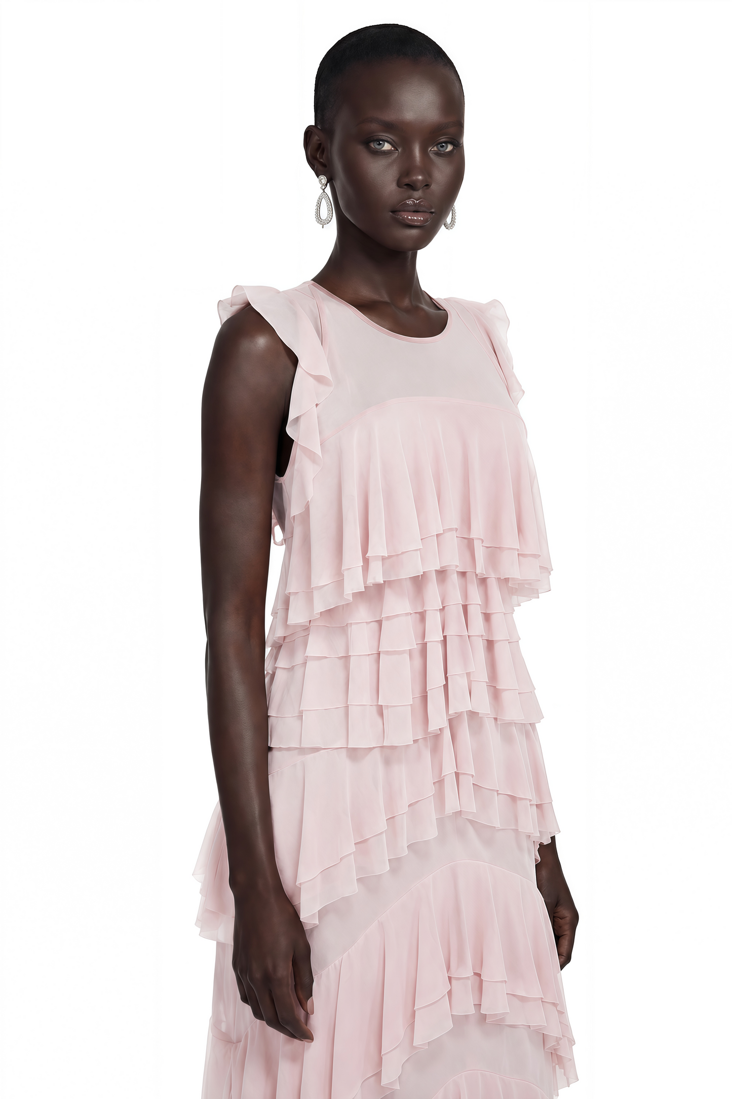 Adelaide Pink Ruffled Sleeveless Maxi Dress