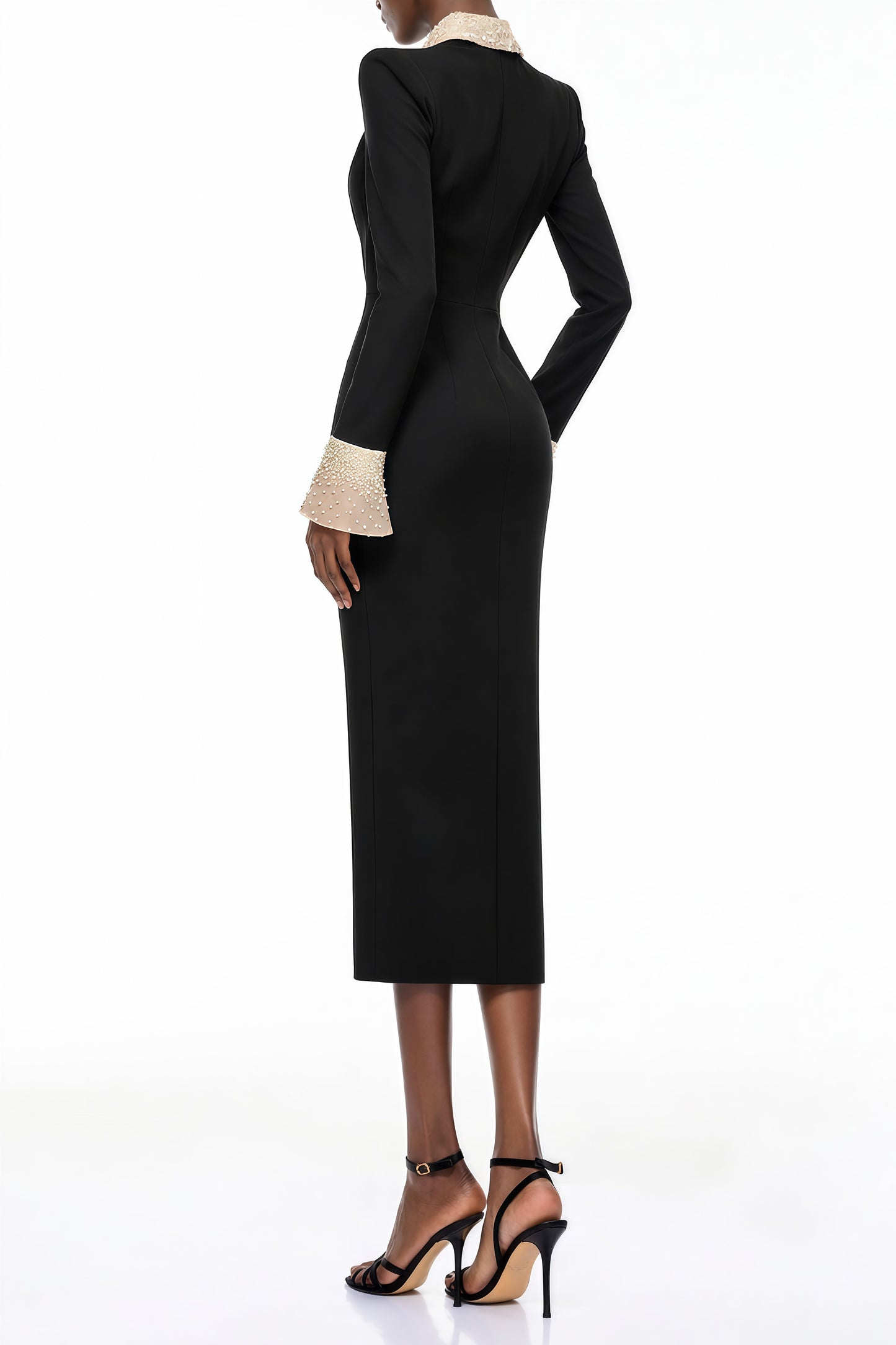 Aina Black Embellished Corset Midi Dress