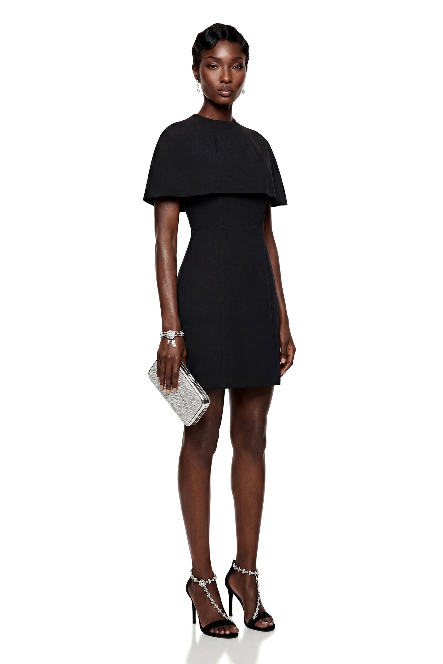 Aisha Black Structured Cape & Mini Dress Set