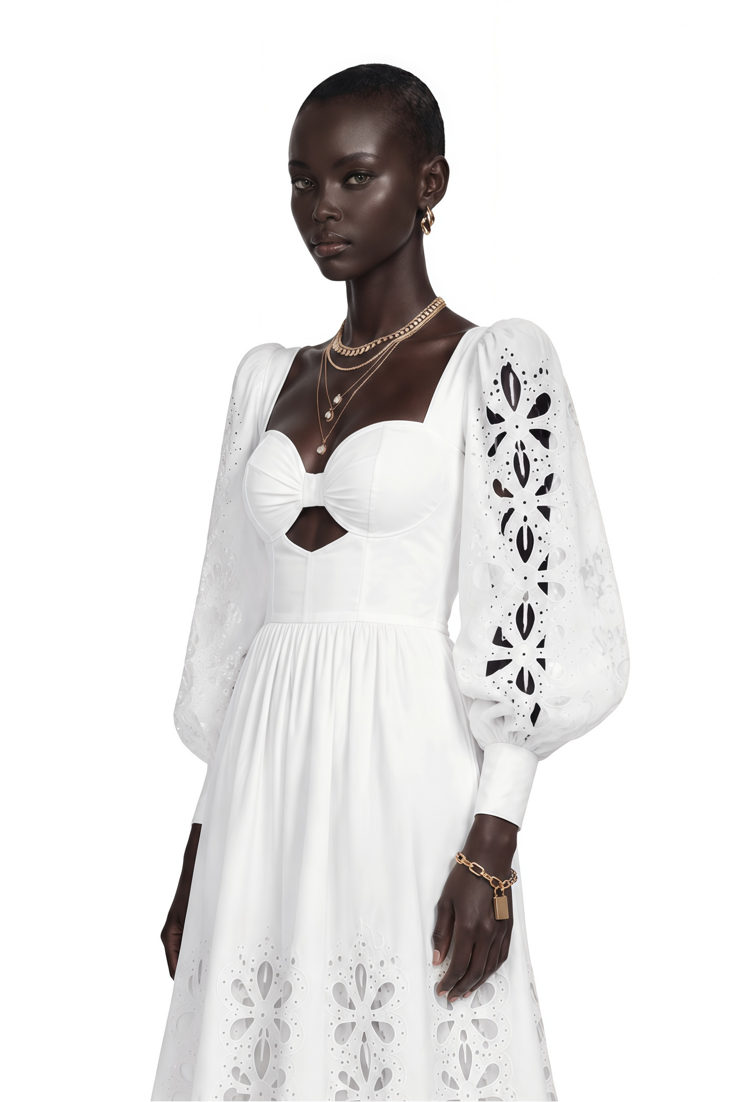 Amandine White Cut-Out Puff Sleeve Maxi Dress