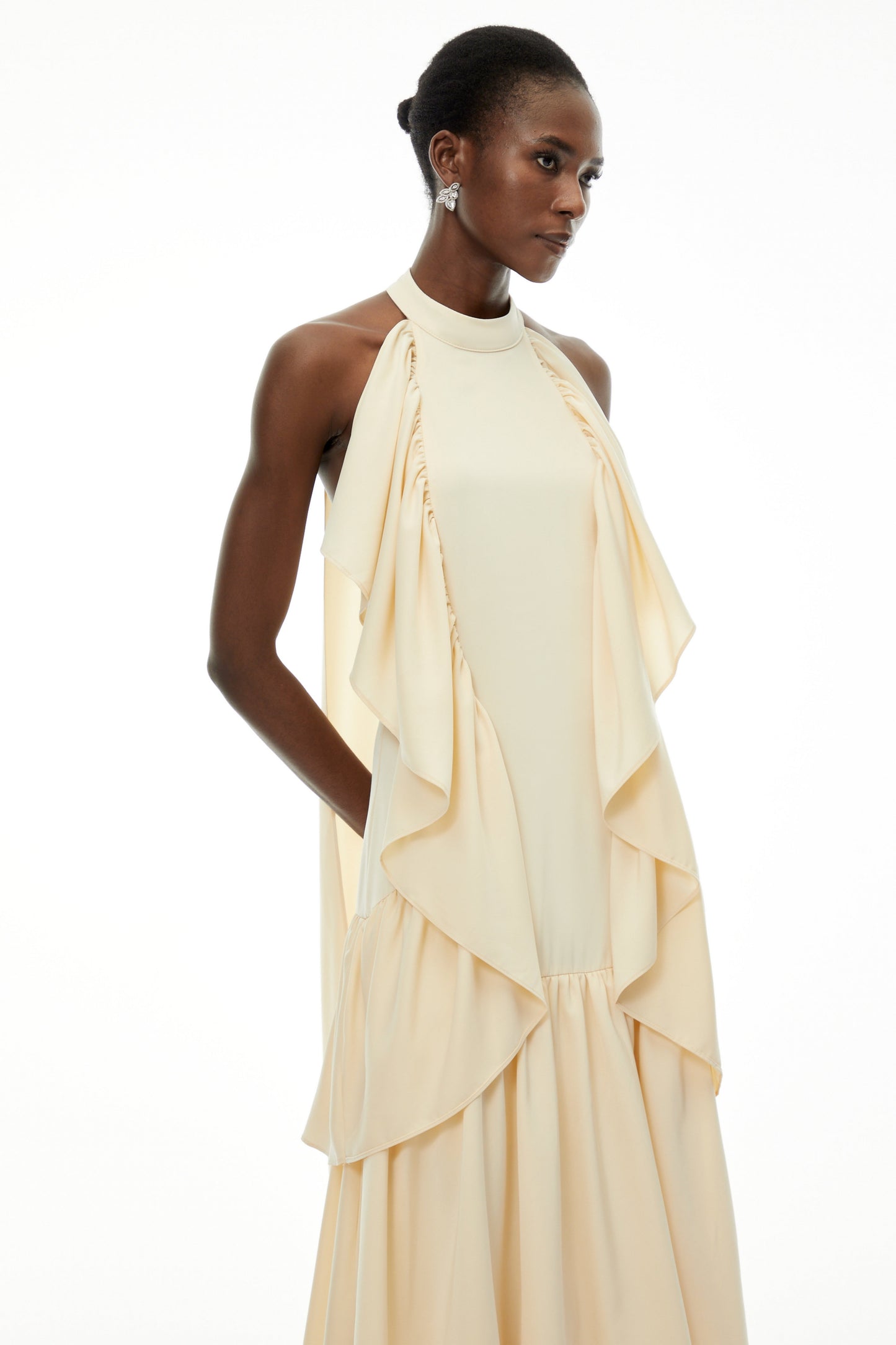 Ambre Yellow Ruched Sleeveless Maxi Dress