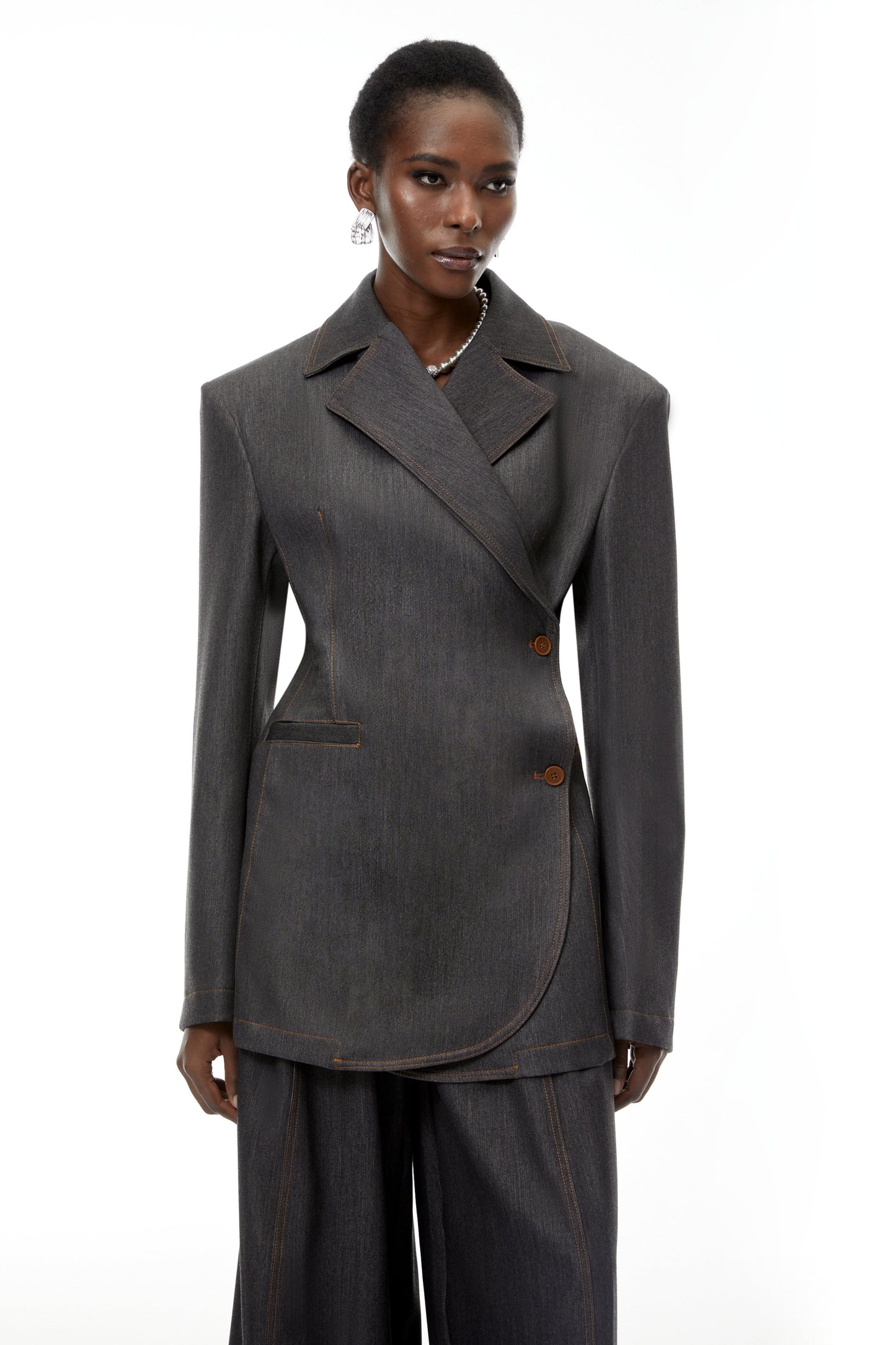 Annabelle Grey Asymmetrical Blazer & Trousers Set