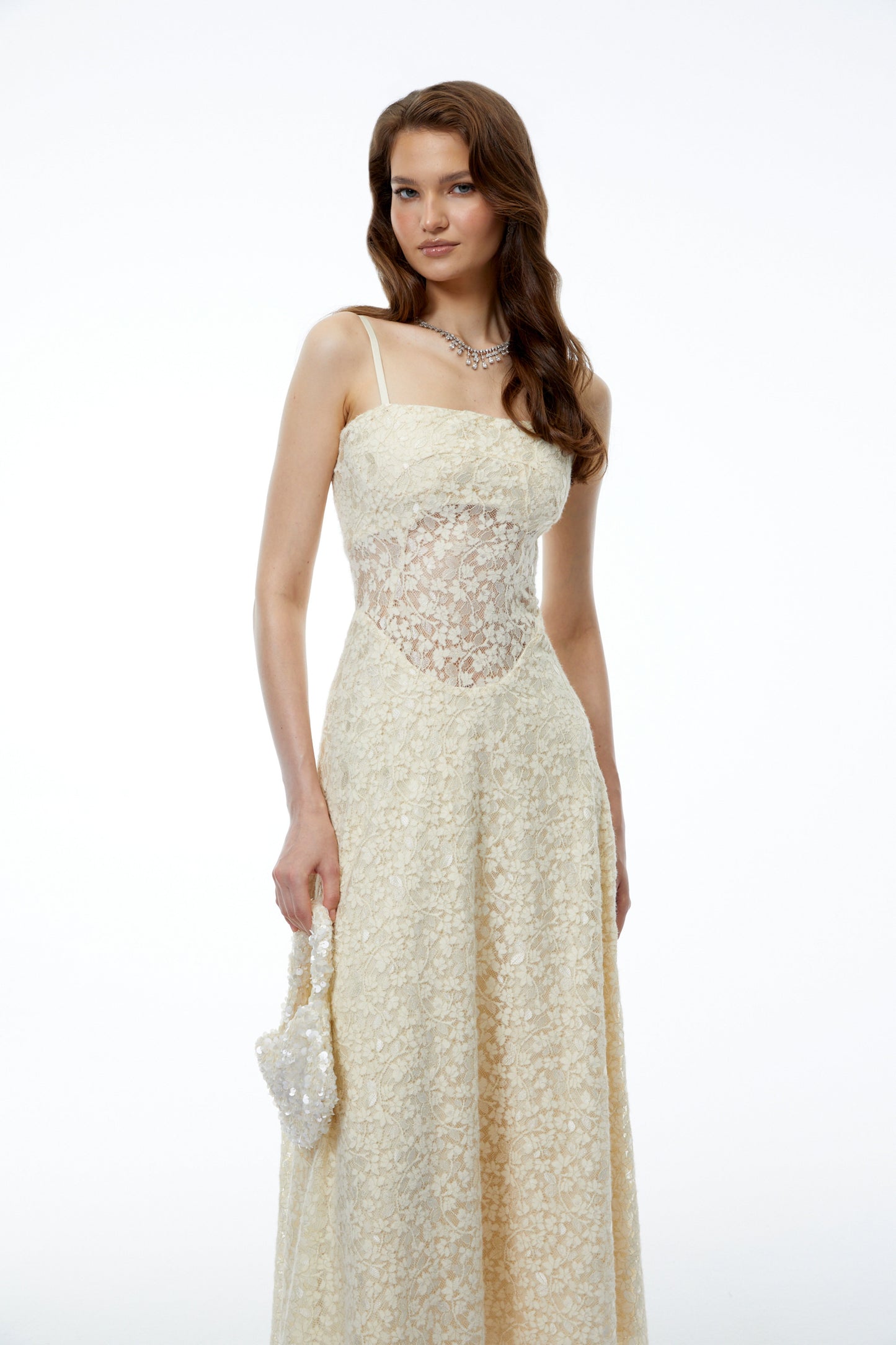 Anouk Cream Sleeveless Maxi Dress with Lace Panels