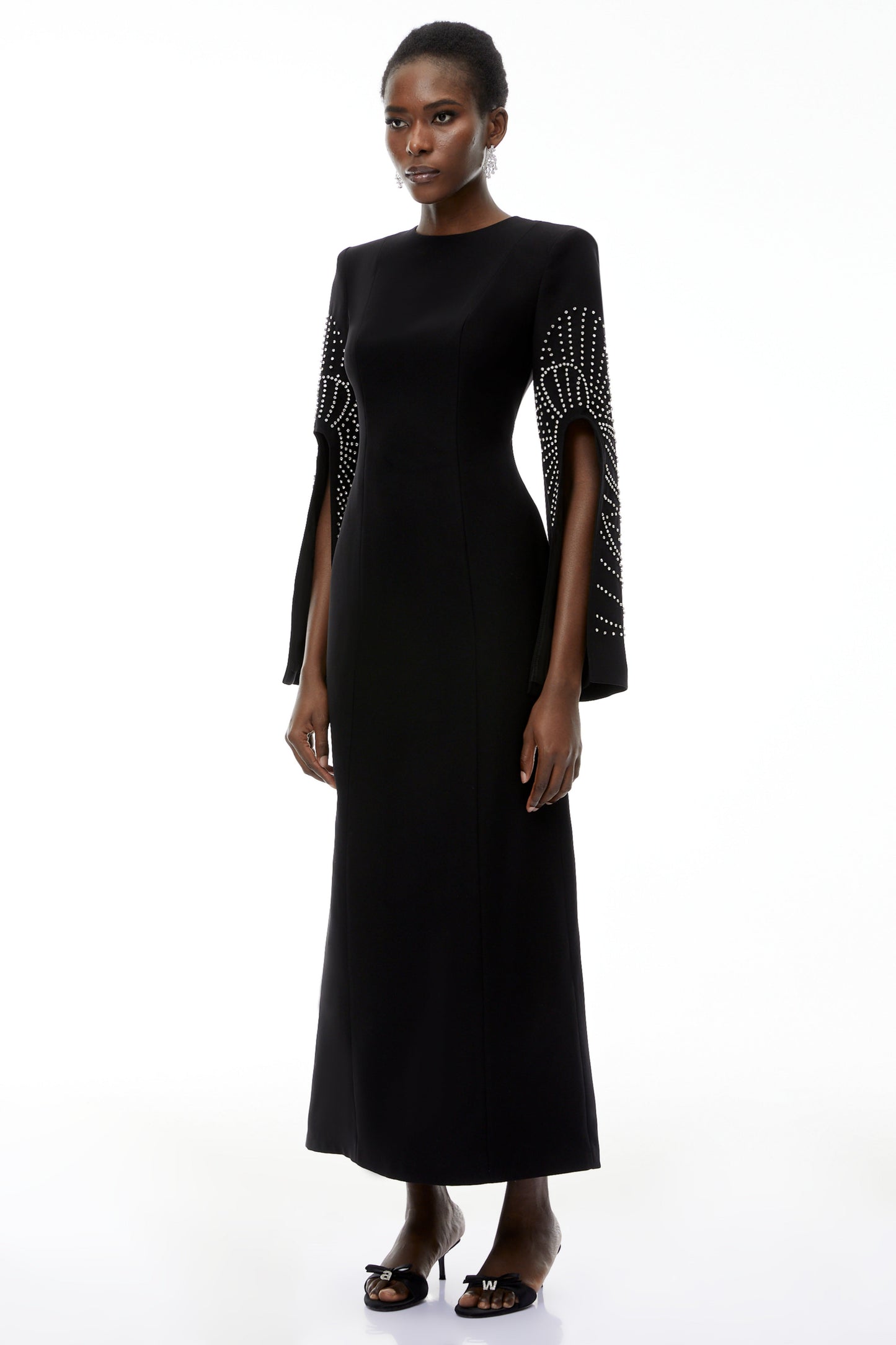 Arabella Black Slit Sleeve Maxi Dress with Embellishment
