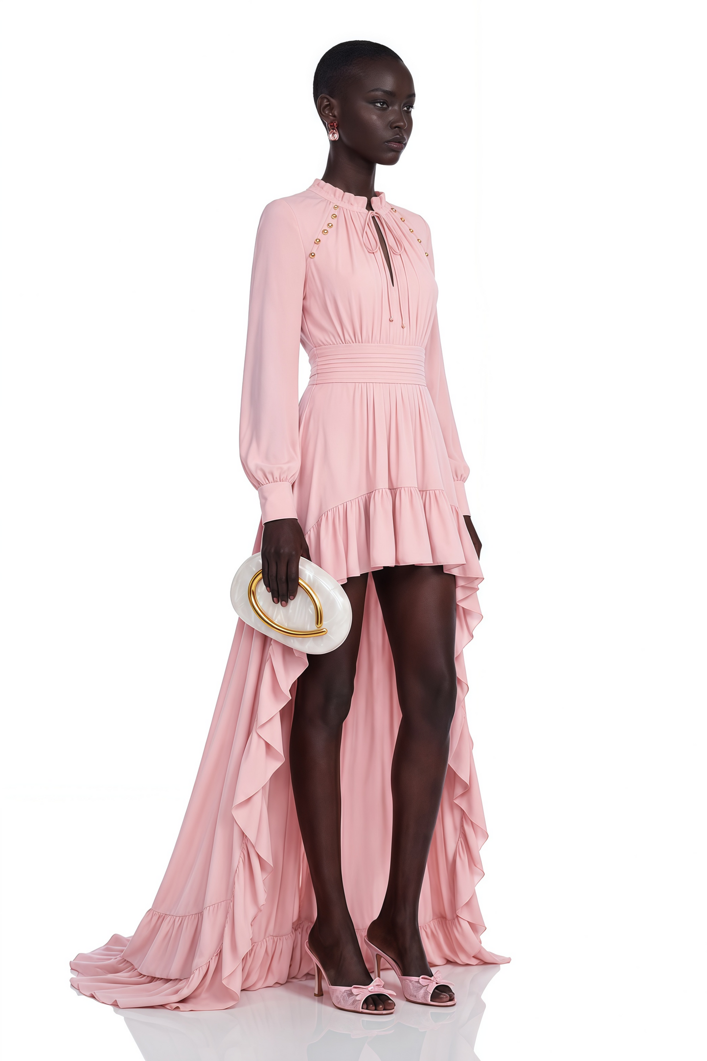 Arabella Pink Ruffled Asymmetrical Maxi Dress