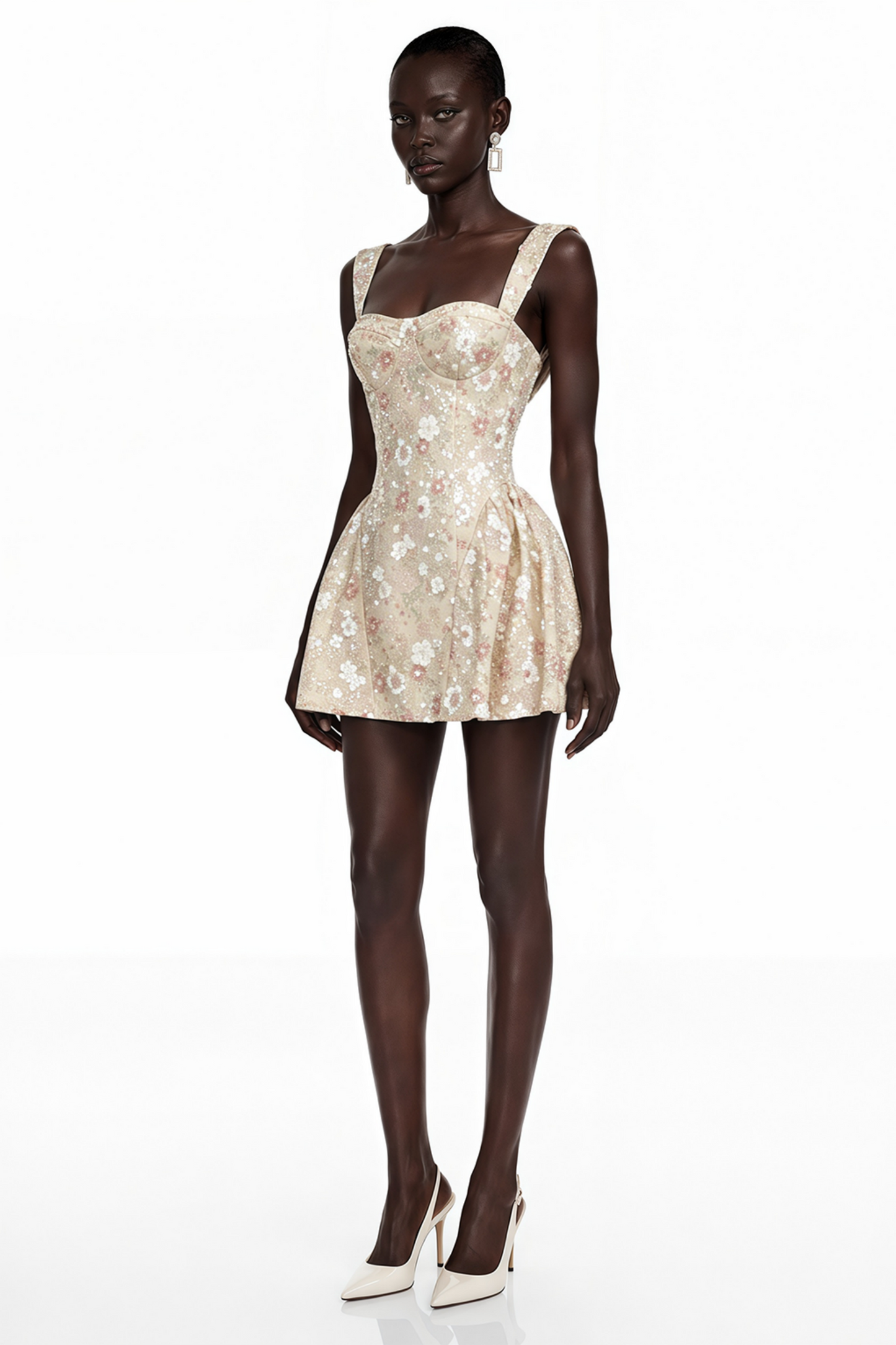 Ateretia Pink Floral Print Sequin Mini Dress