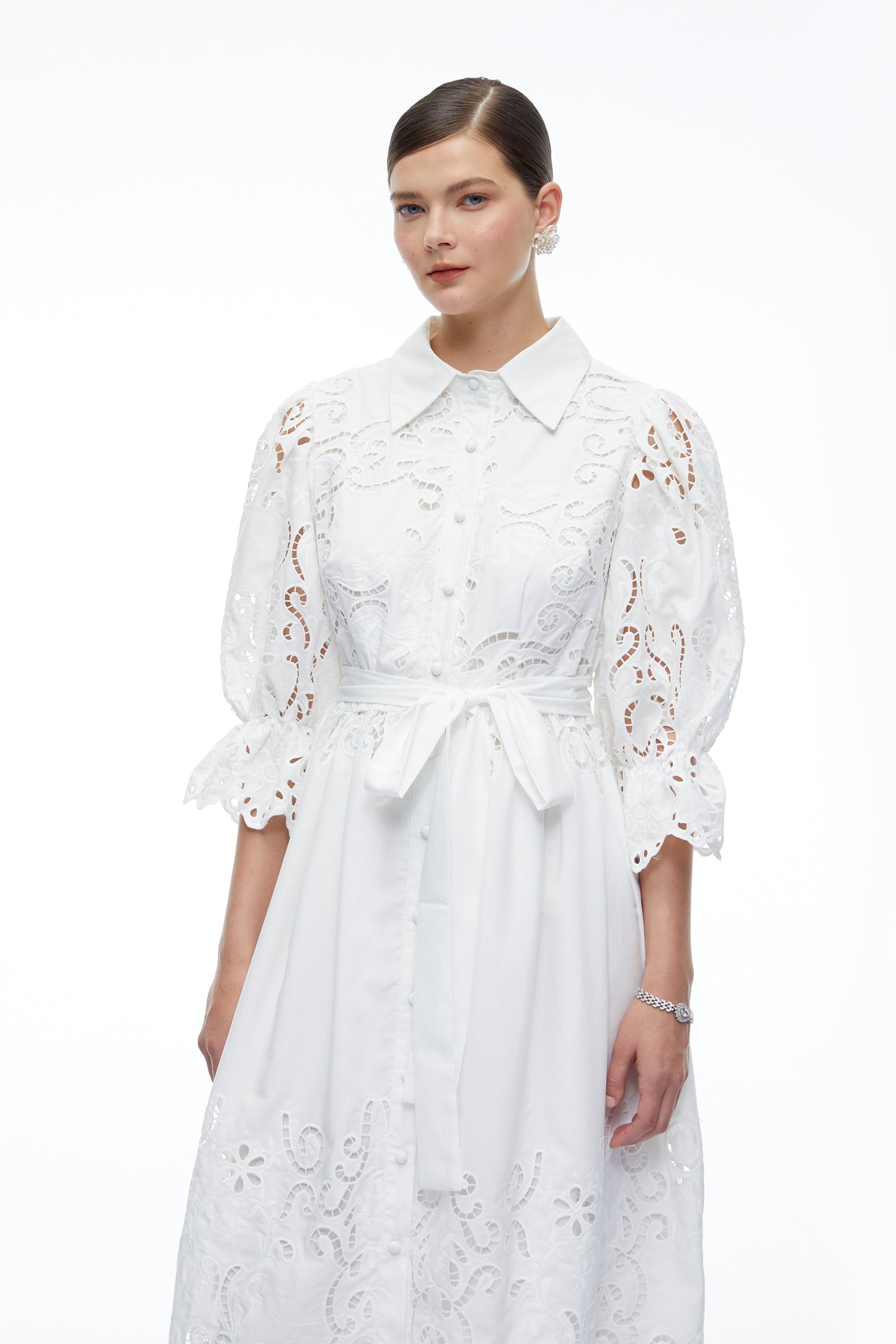 Aveline White Lace Midi Dress With Cut-Outs