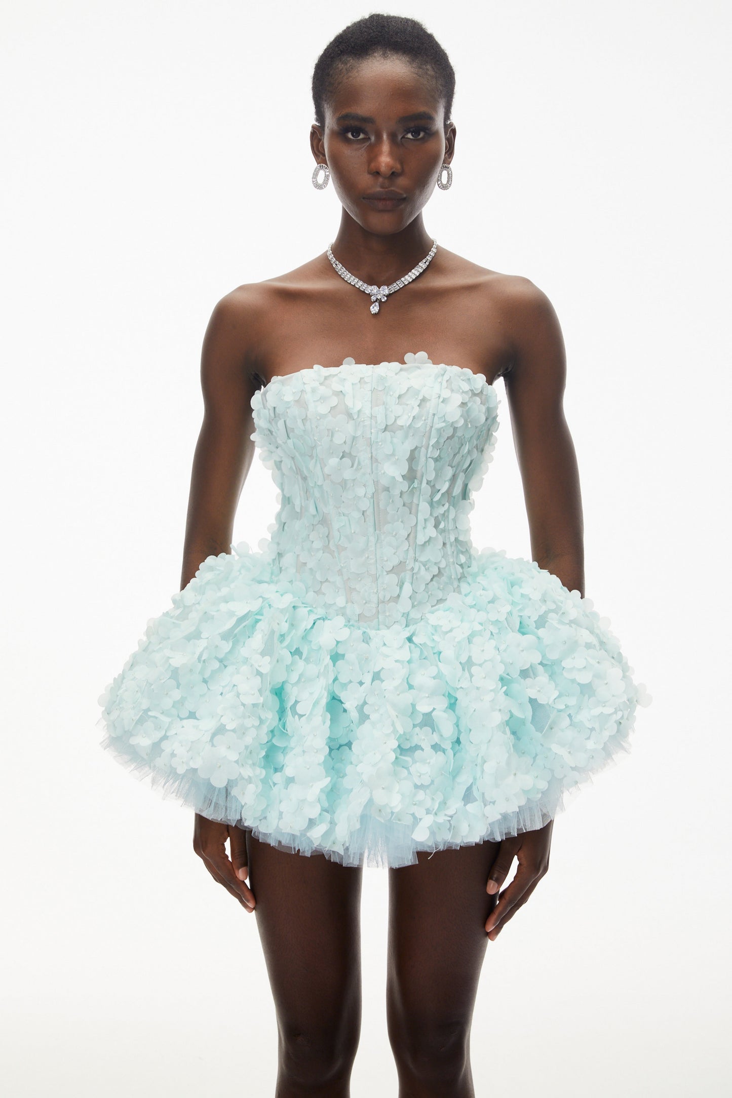 June Mint Green 3D Petal Puff Mini Dress