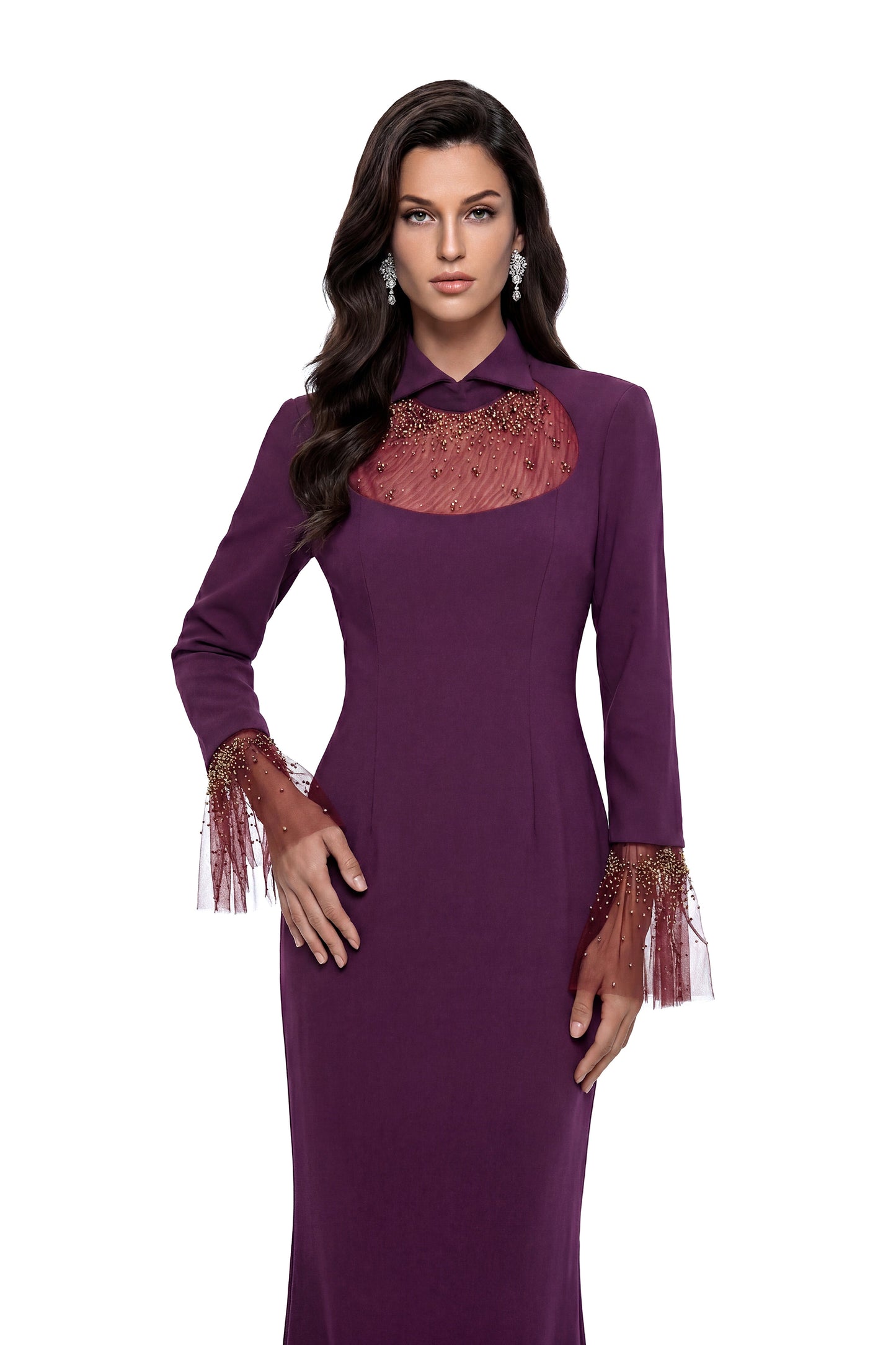 Berenice Purple Embellished Tulle Maxi Dress