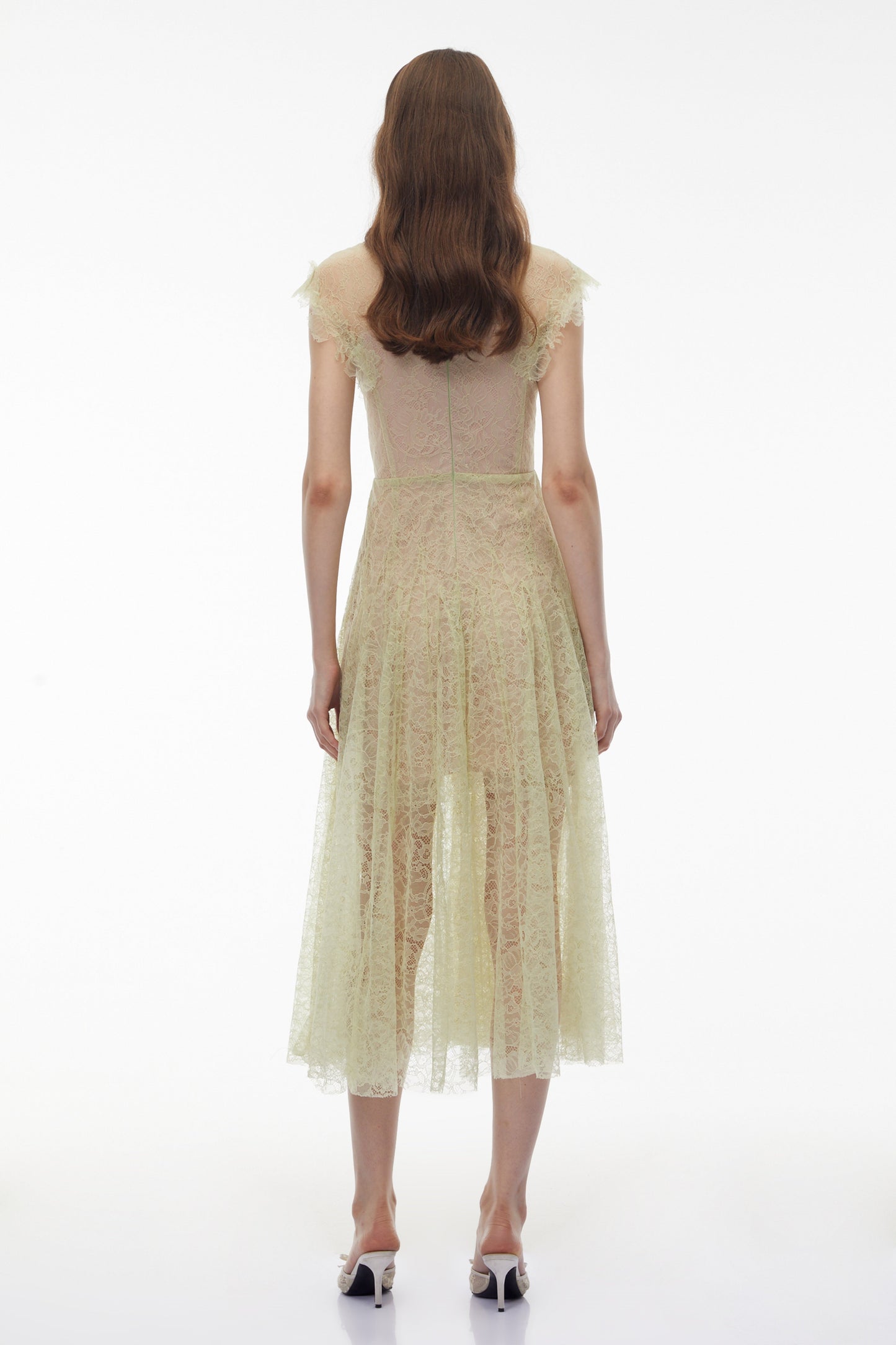 Béryl Green Floral Lace Midi Dress