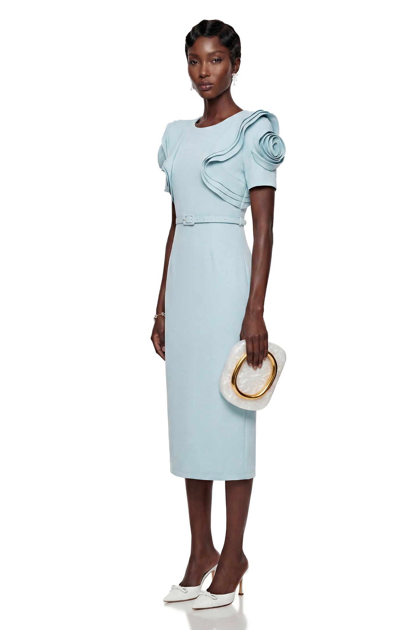 Bianca Mint Blue Midi Dress with Flutter Sleeves