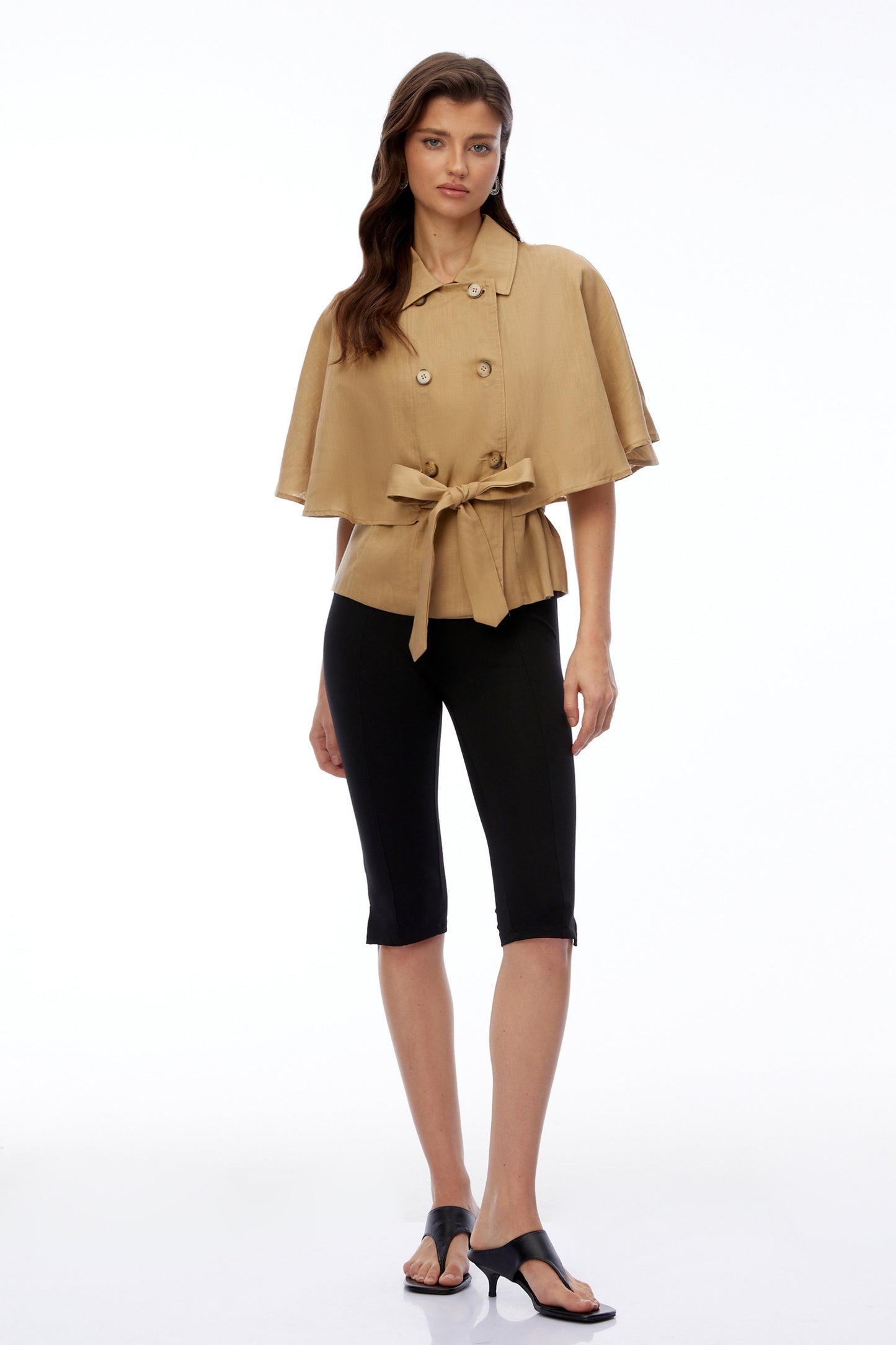 Camila Khaki Button Down Coat with Cape Sleeves