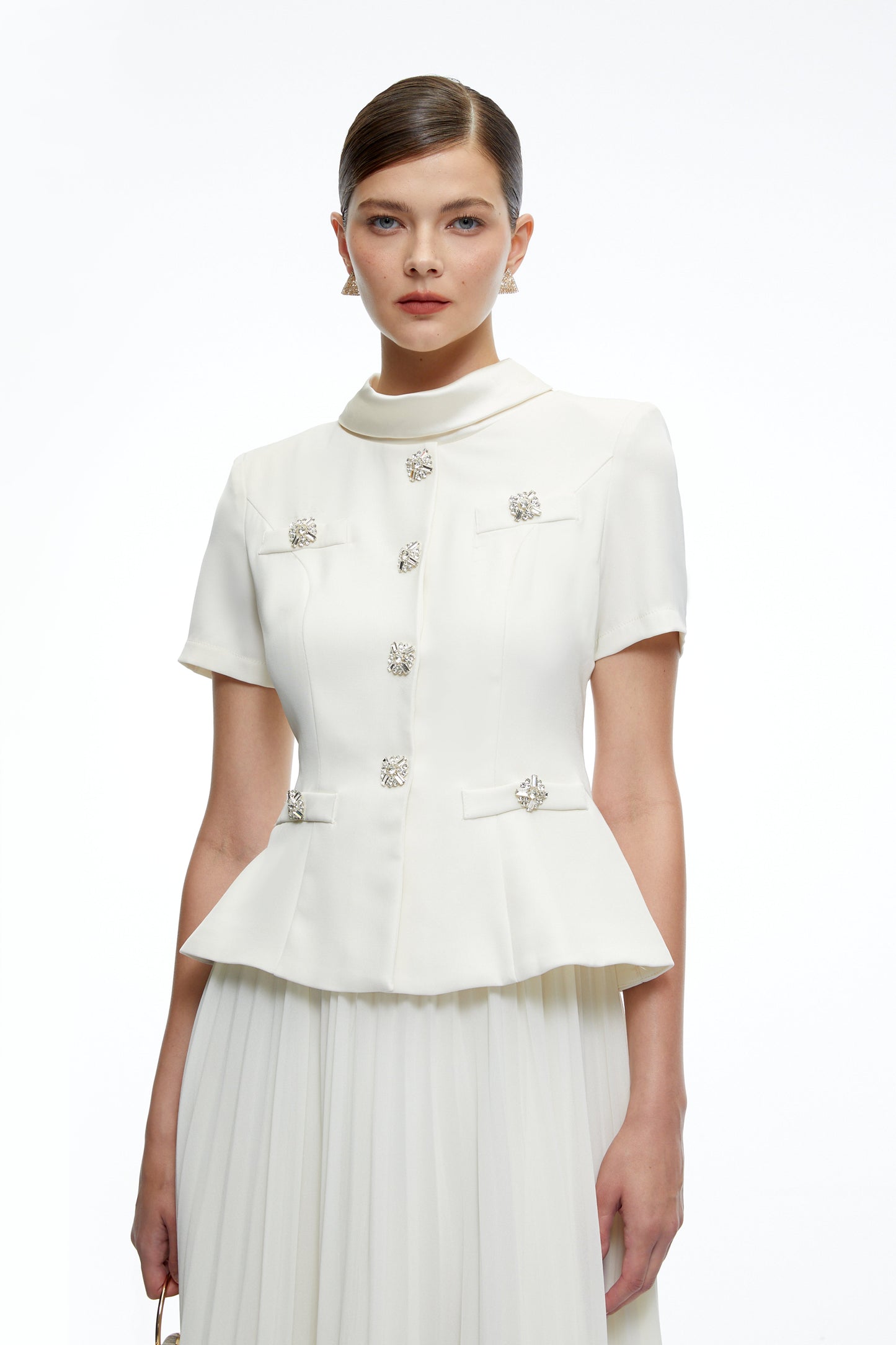 Camille Neutral Structured Pleated Midi Dress