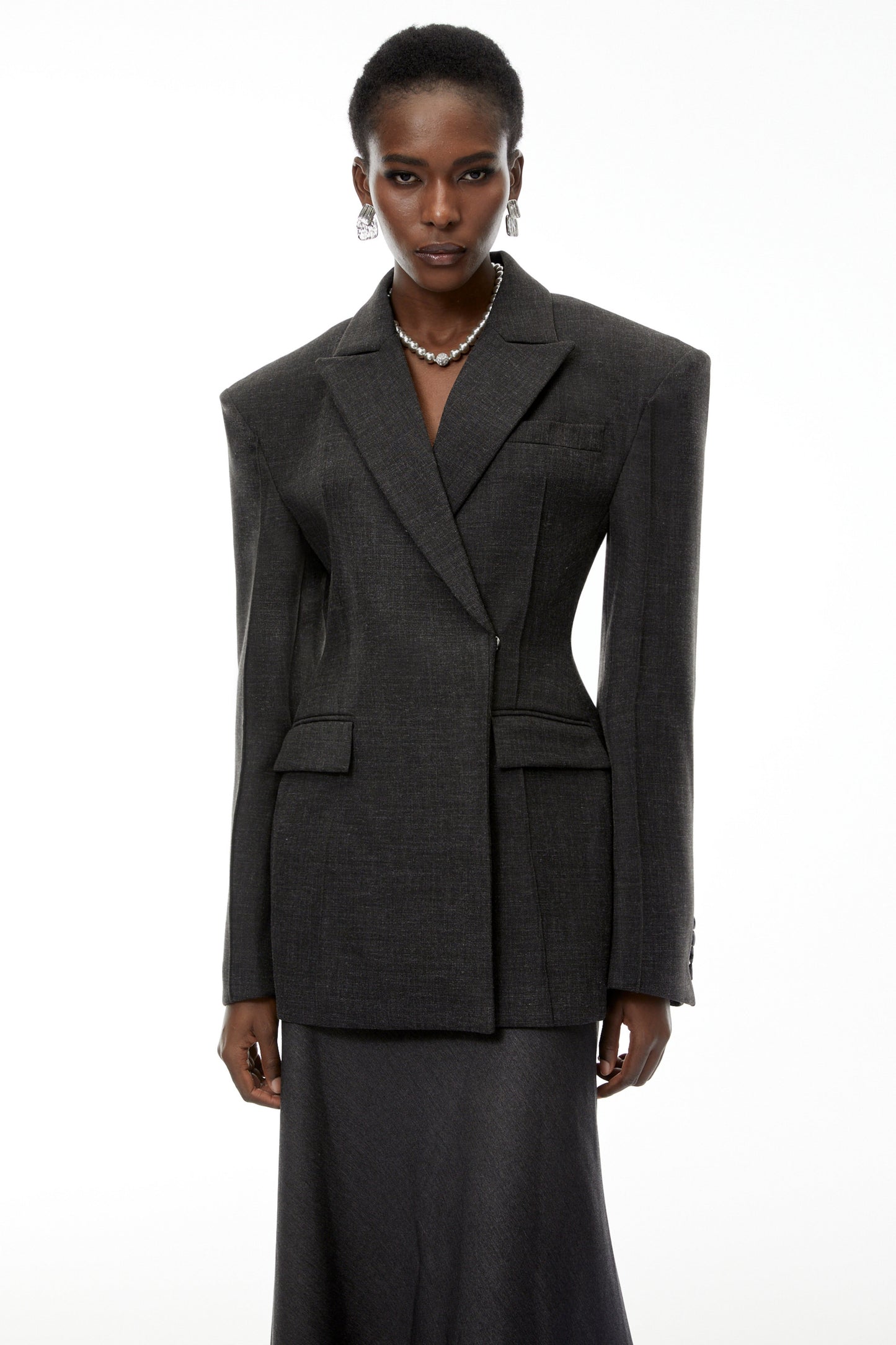 Caspian Grey Asymmetrical Oversize Blazer