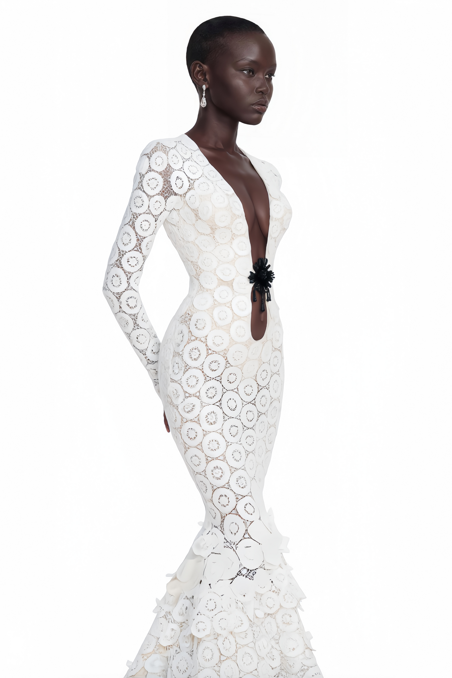 Cass White V-Neck Lace Bodycon Maxi Dress