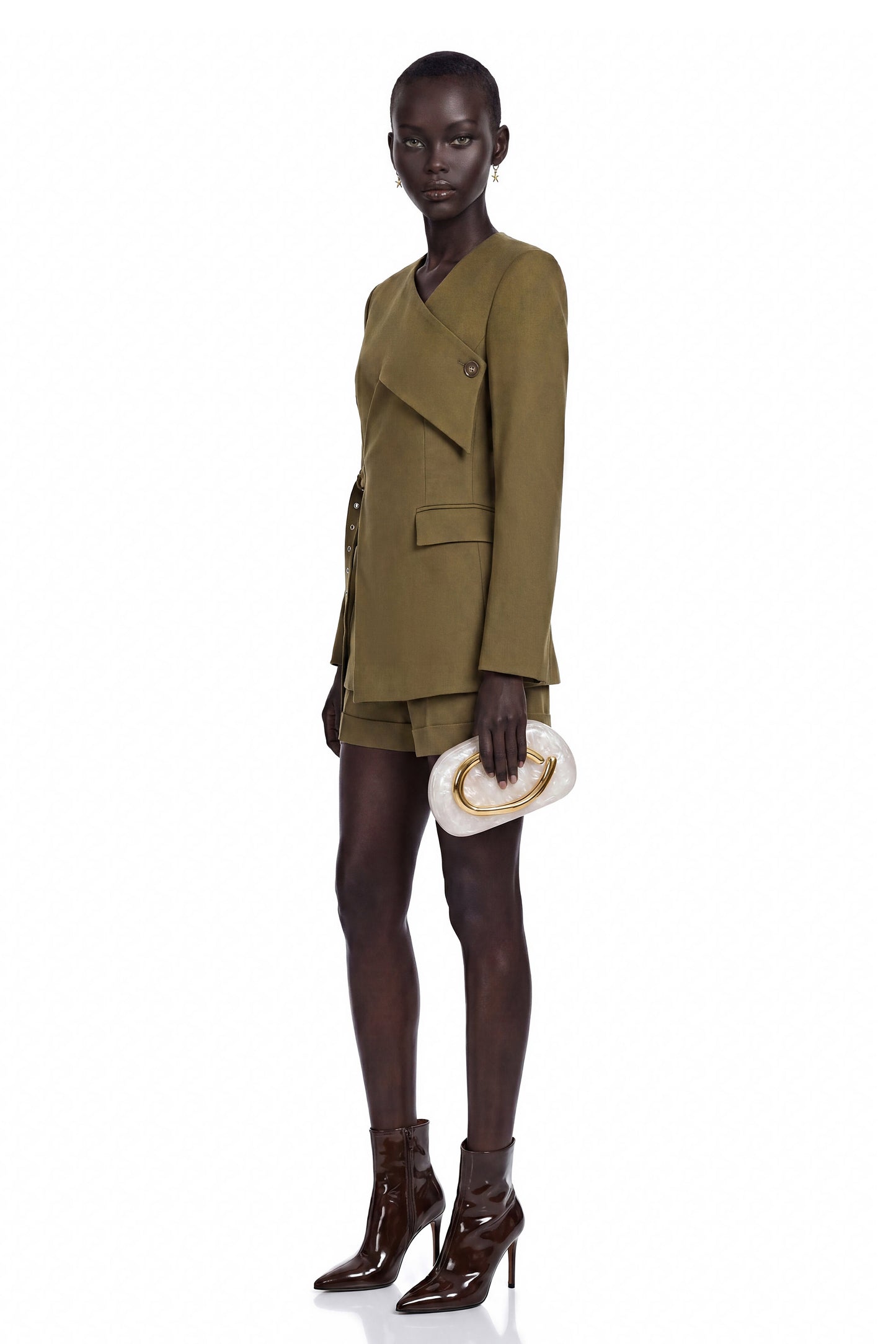 Cecilia Green V-Neck Belted Blazer