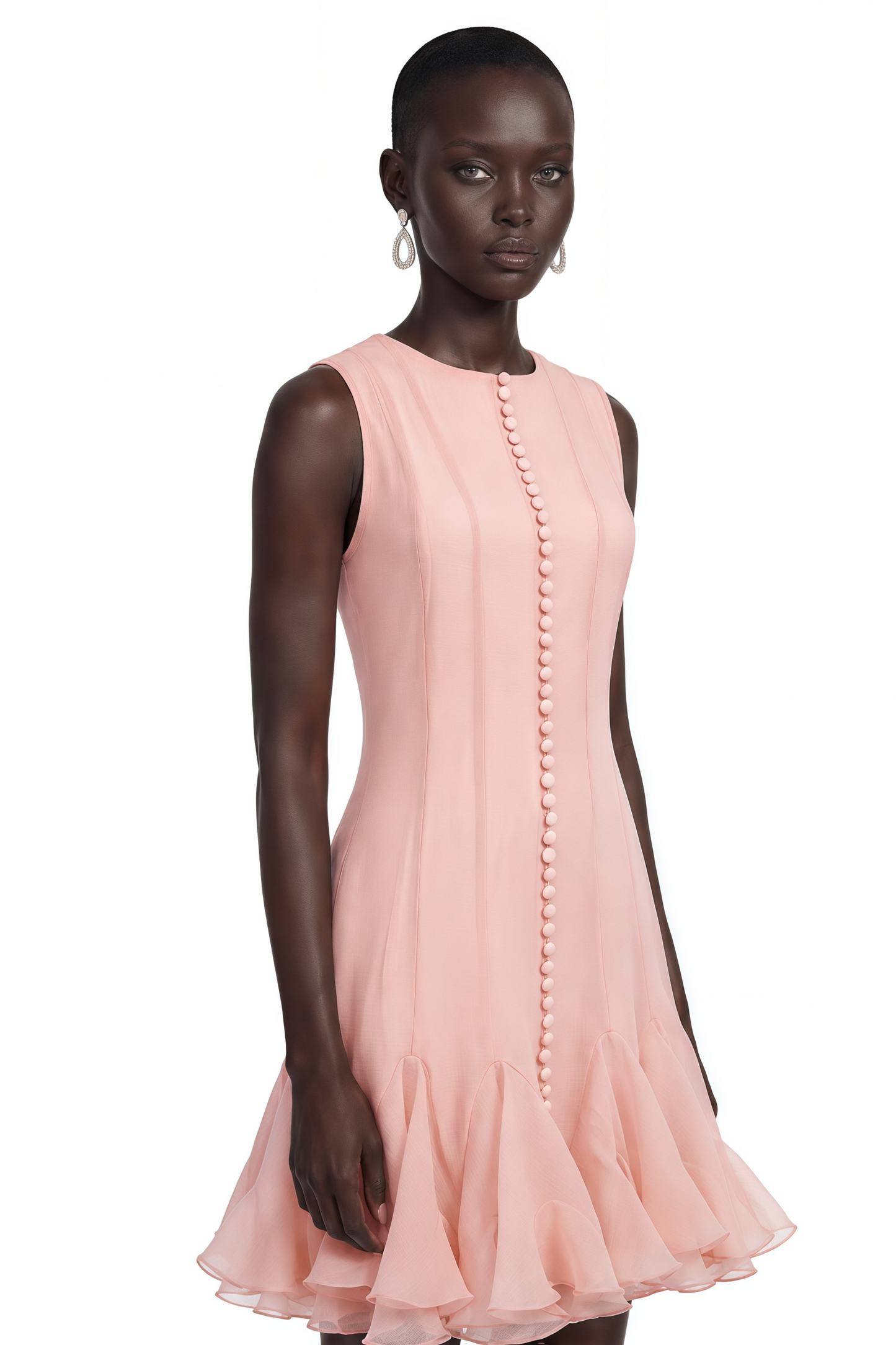 Cevher Pink Asymmetrical Mini Dress with Buttons