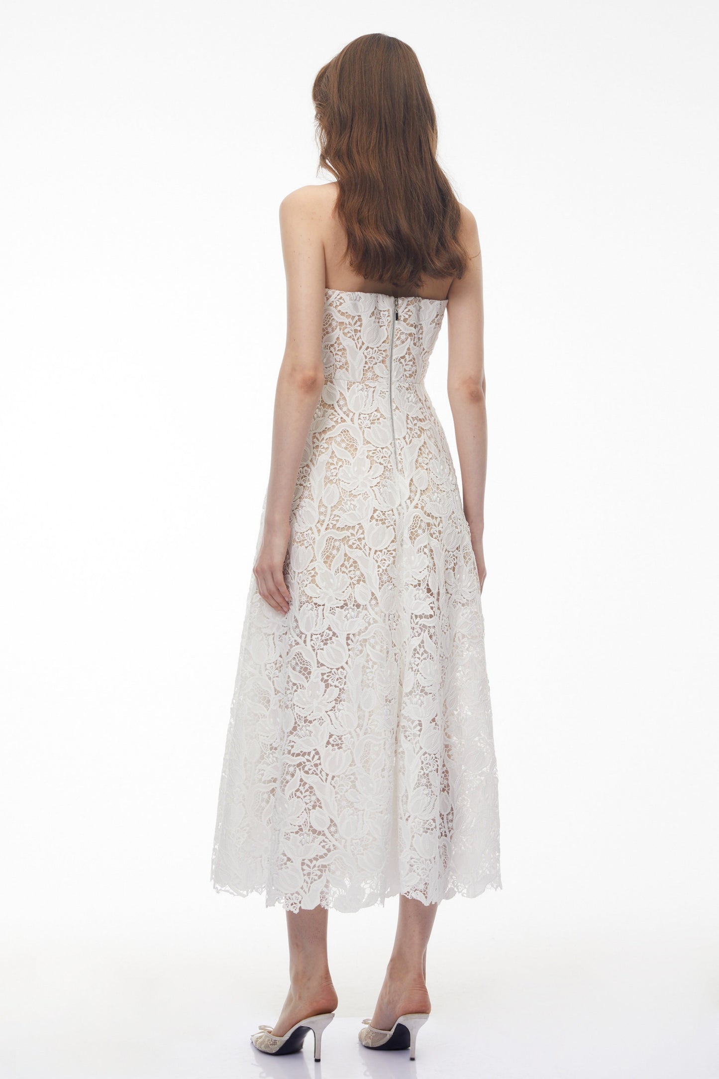 Chakame White Floral Lace Midi Dress
