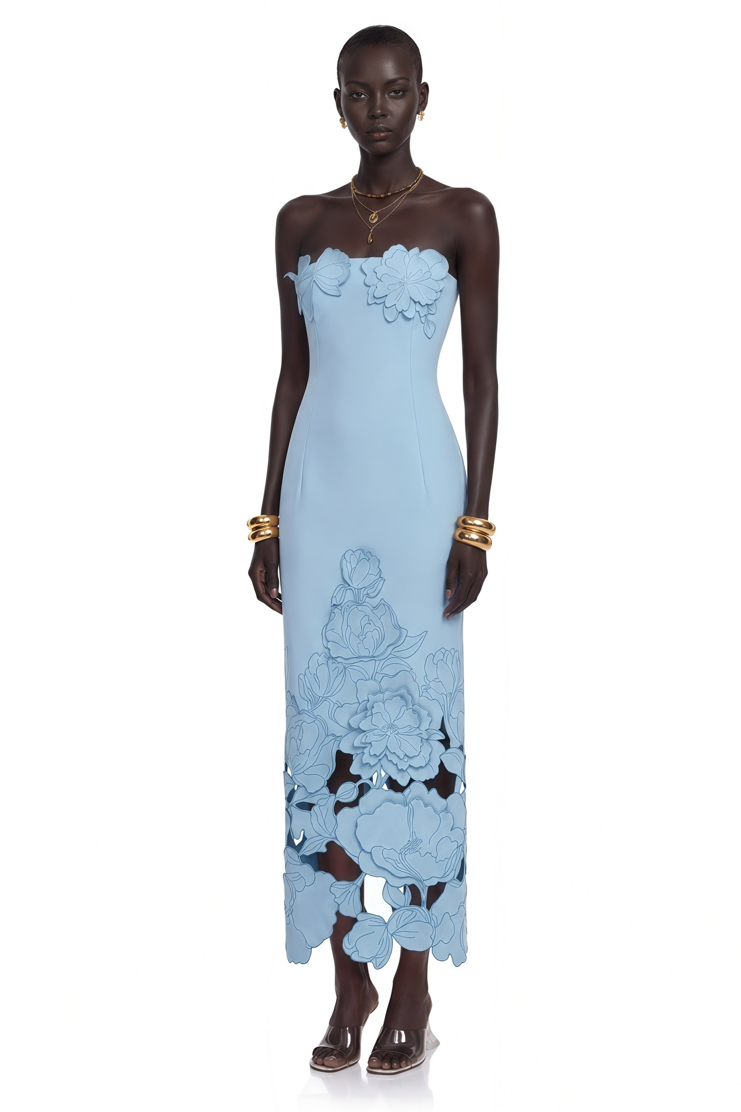 Inga Blue Strapless Floral Embroidered Maxi Dress